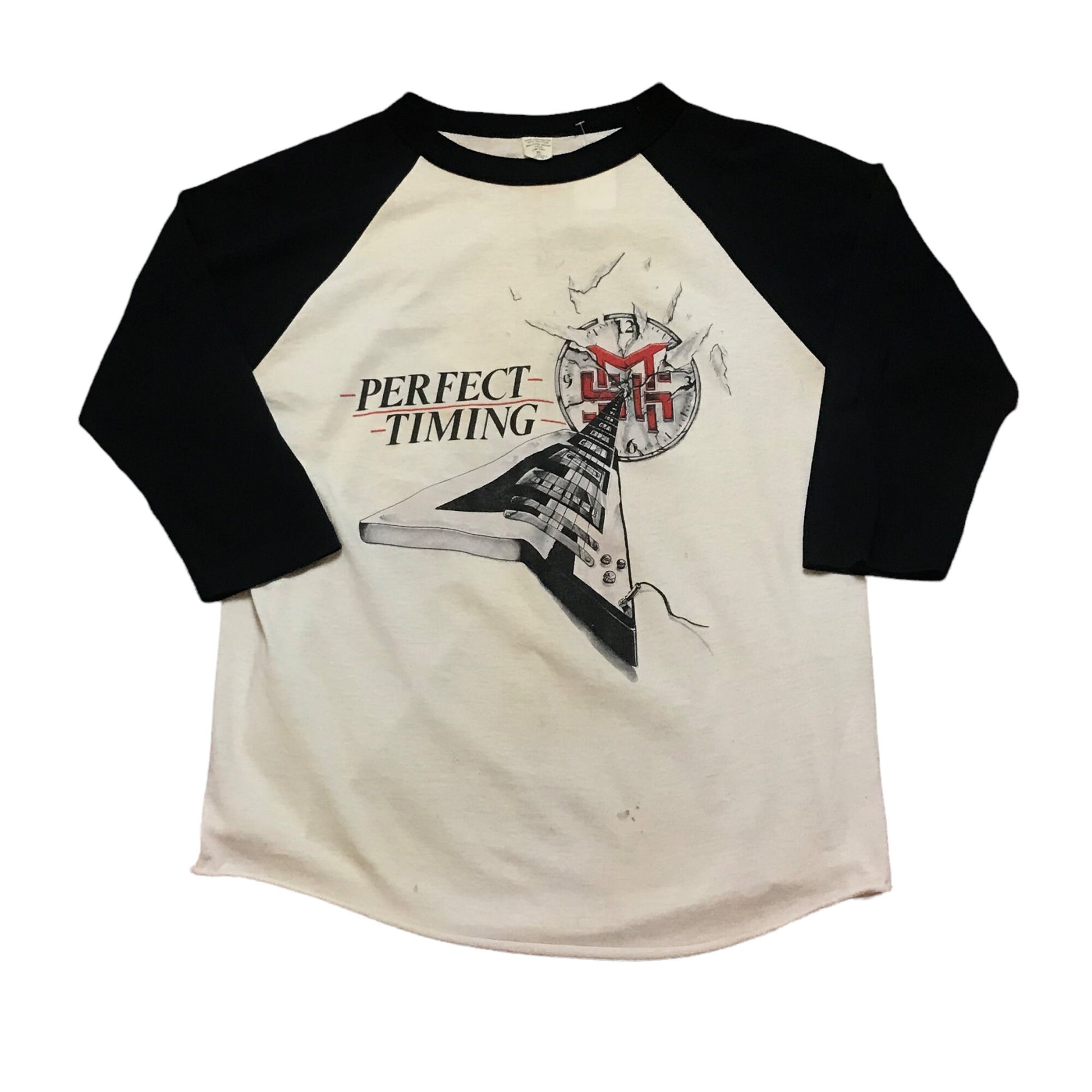 1980s Mcauley Schenker Group Perfect Timing Raglan T-Shirt Made in USA Size S