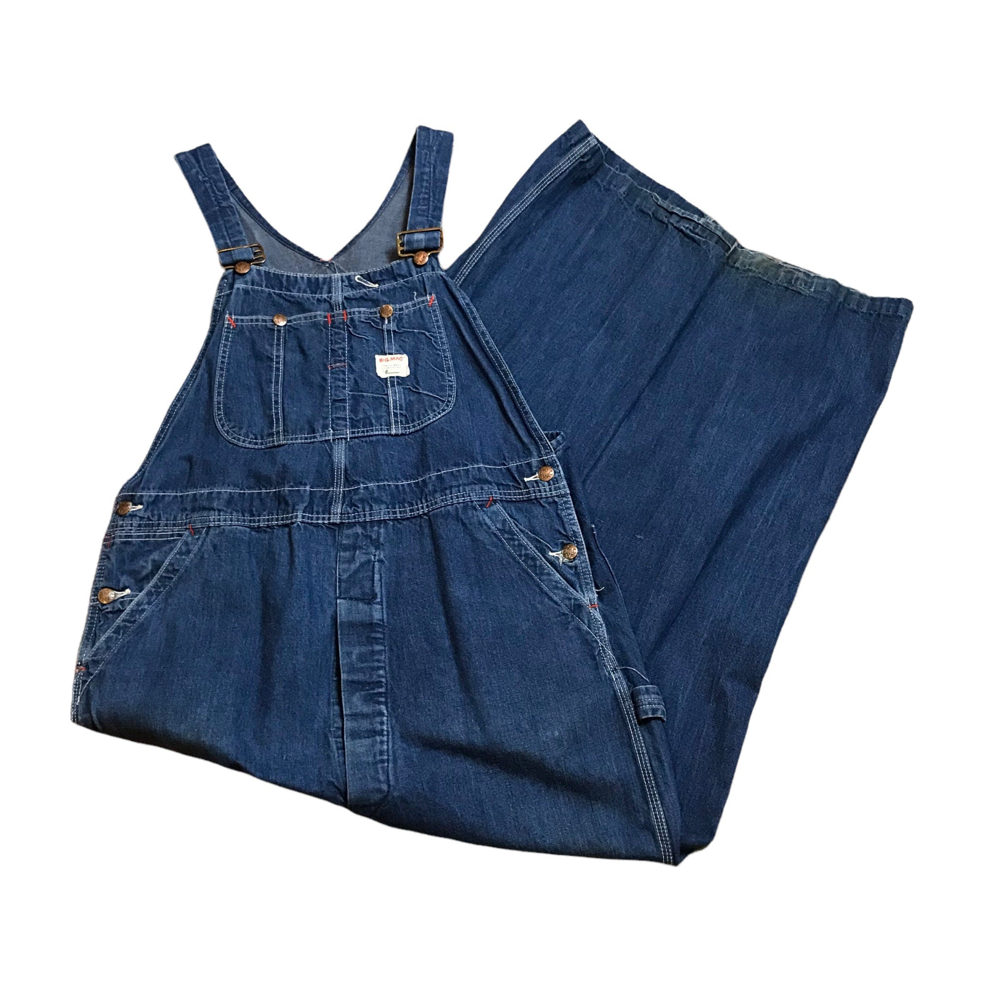 1960s Penneys Big Mac Sanforized Square Bak Denim Overalls Size 38x28.5