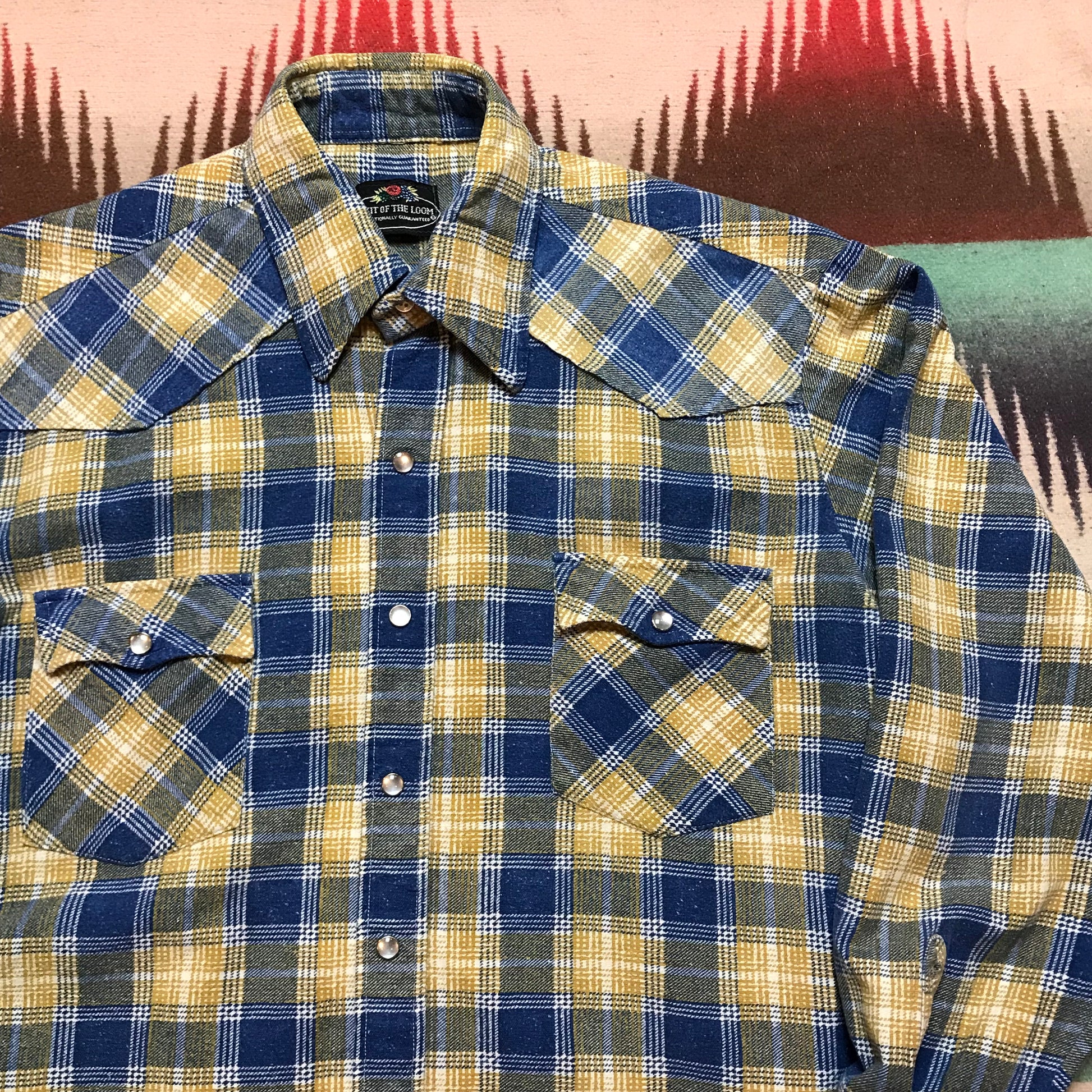 1970s Fruit of the Loom Printed Cotton Flannel Western Shirt Size L/XL
