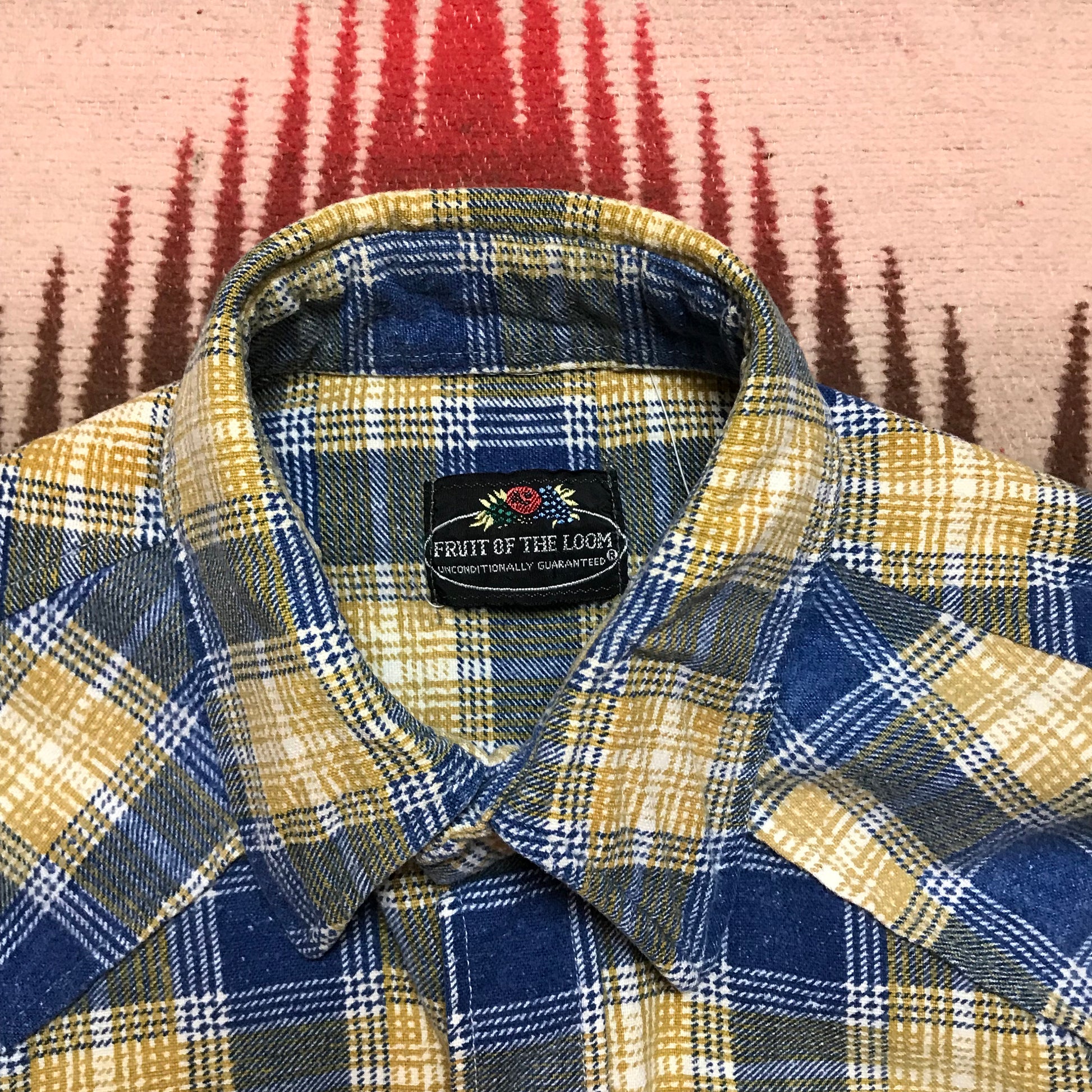 1970s Fruit of the Loom Printed Cotton Flannel Western Shirt Size L/XL