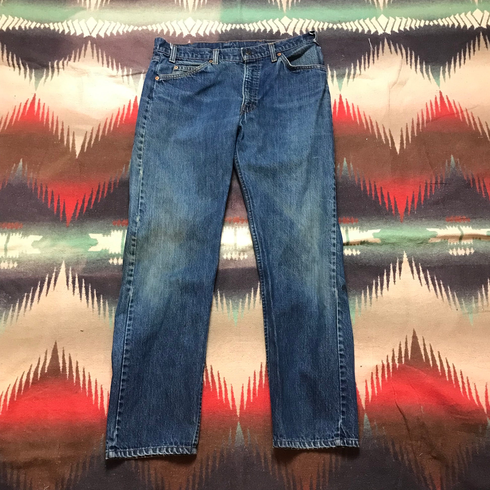 1970s Repaired Orange Tab Levi's 505 Jeans Made in USA Size 33x29