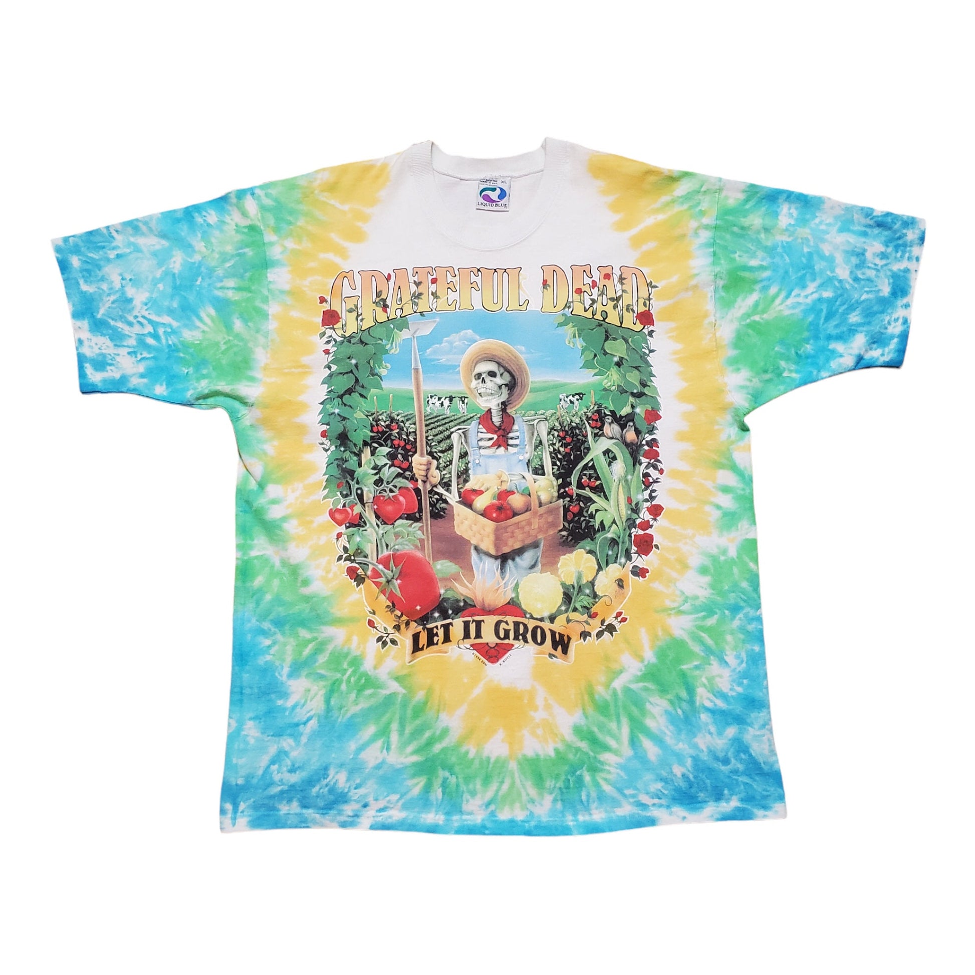 1990s Liquid Blue Grateful Dead Let it Grow Farmer Here Comes the Sunshine Tie Dye T-Shirt Made in USA Size XL
