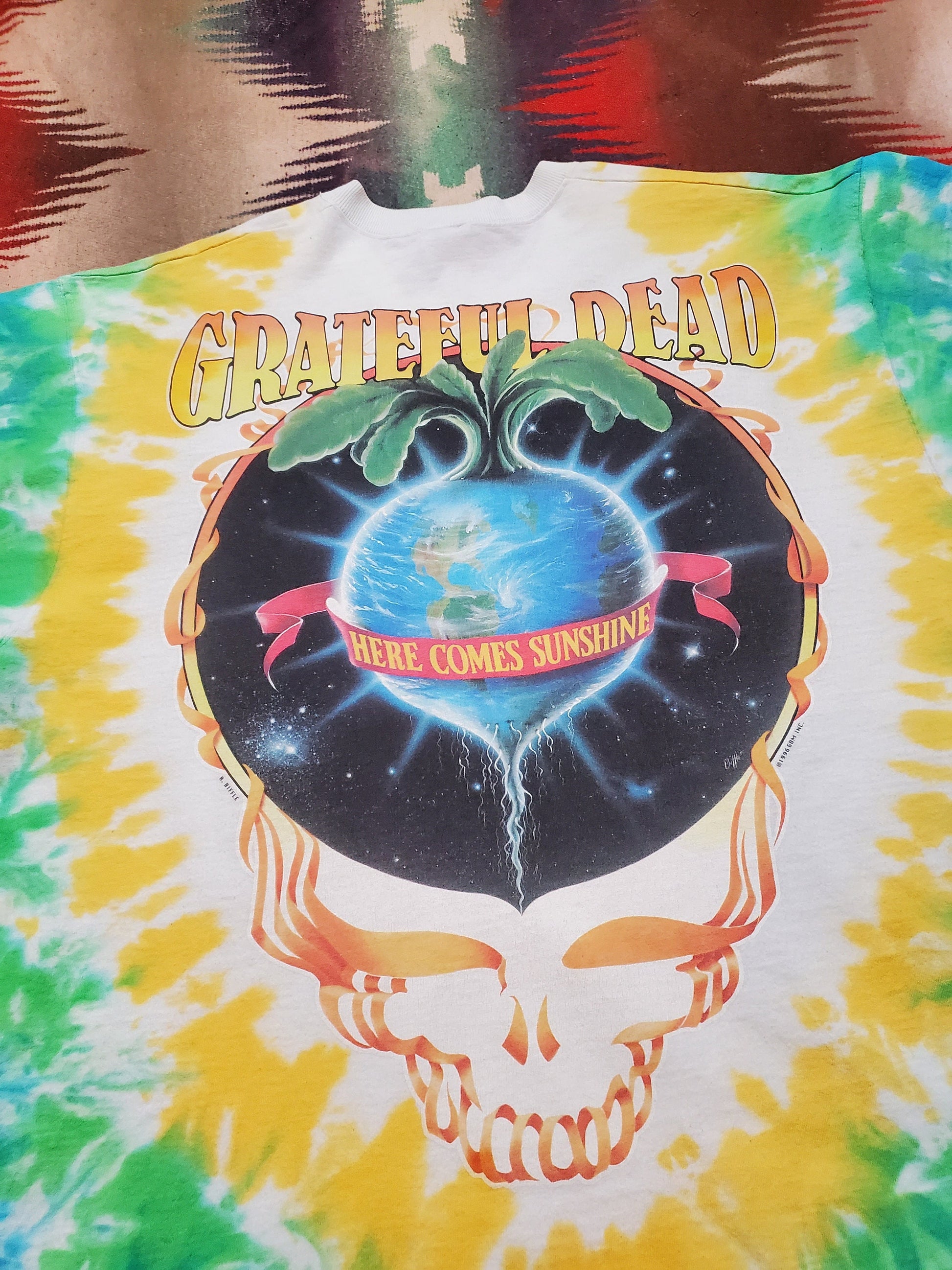 1990s Liquid Blue Grateful Dead Let it Grow Farmer Here Comes the Sunshine Tie Dye T-Shirt Made in USA Size XL