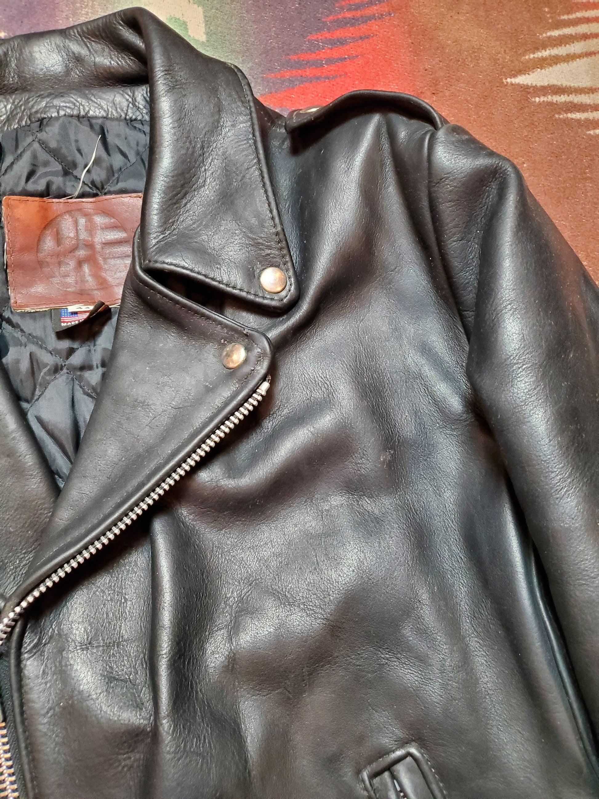 1990s Kerr Leathers Moto Style Leather Motorcycle Jacket Made in USA Size L