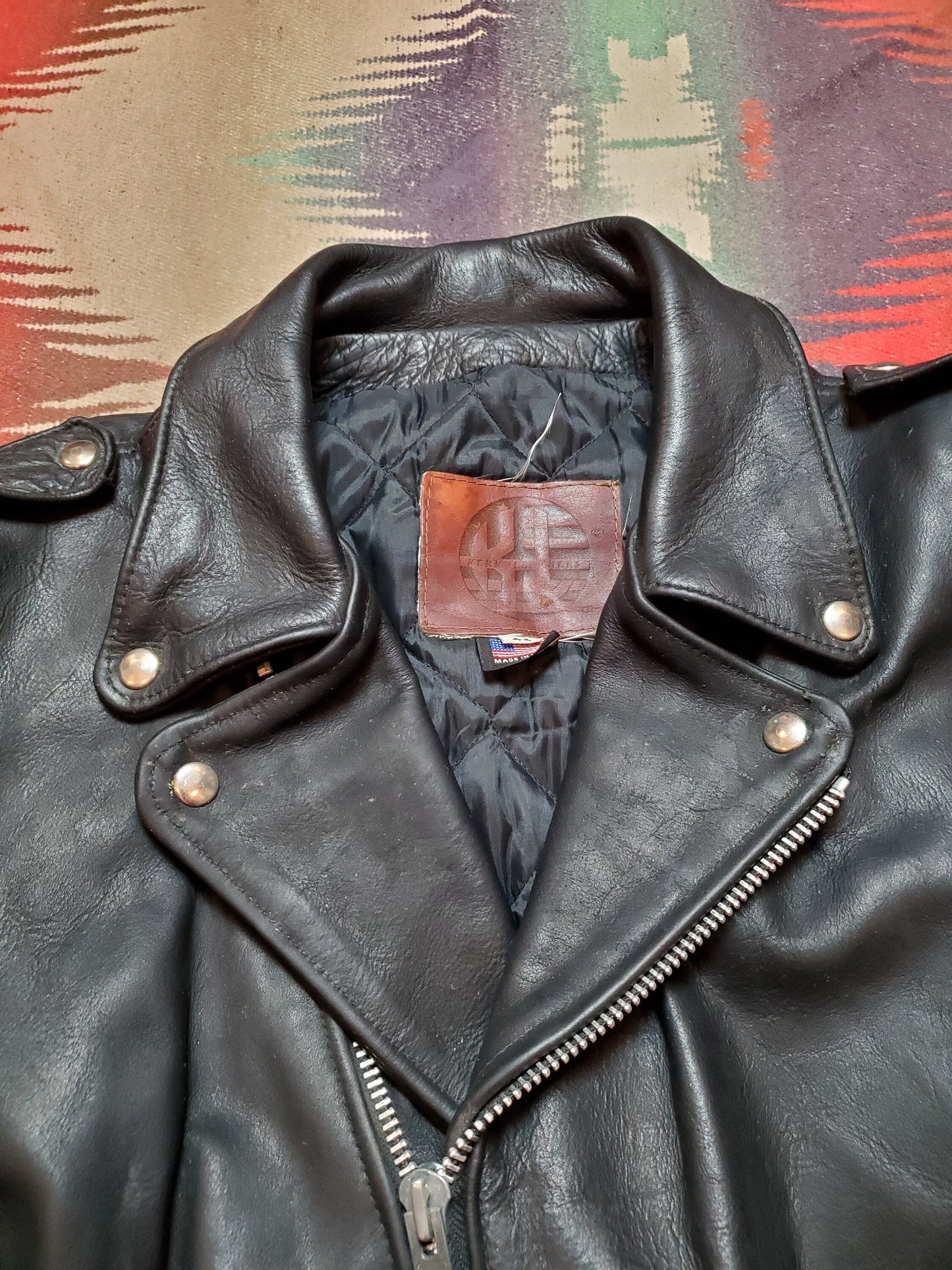 1990s Kerr Leathers Moto Style Leather Motorcycle Jacket Made in USA Size L