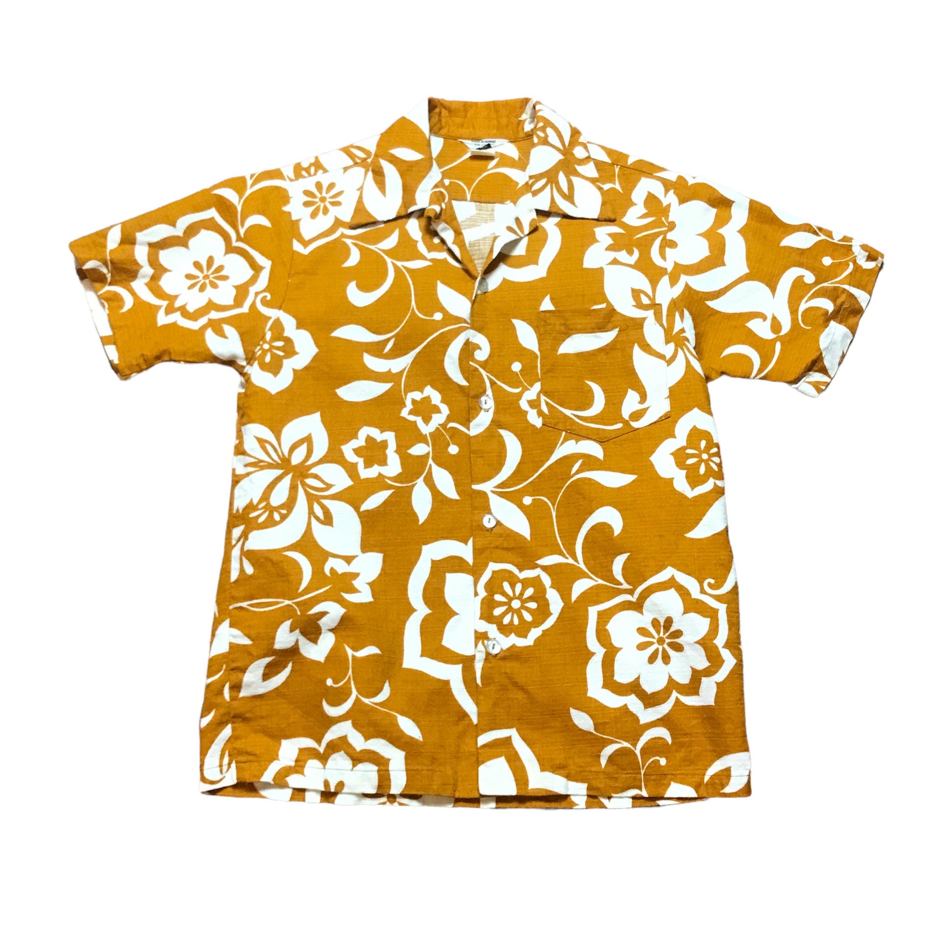 1970s Made in Hawaii Barkcloth Tropical Hawaiian Shirt Size S