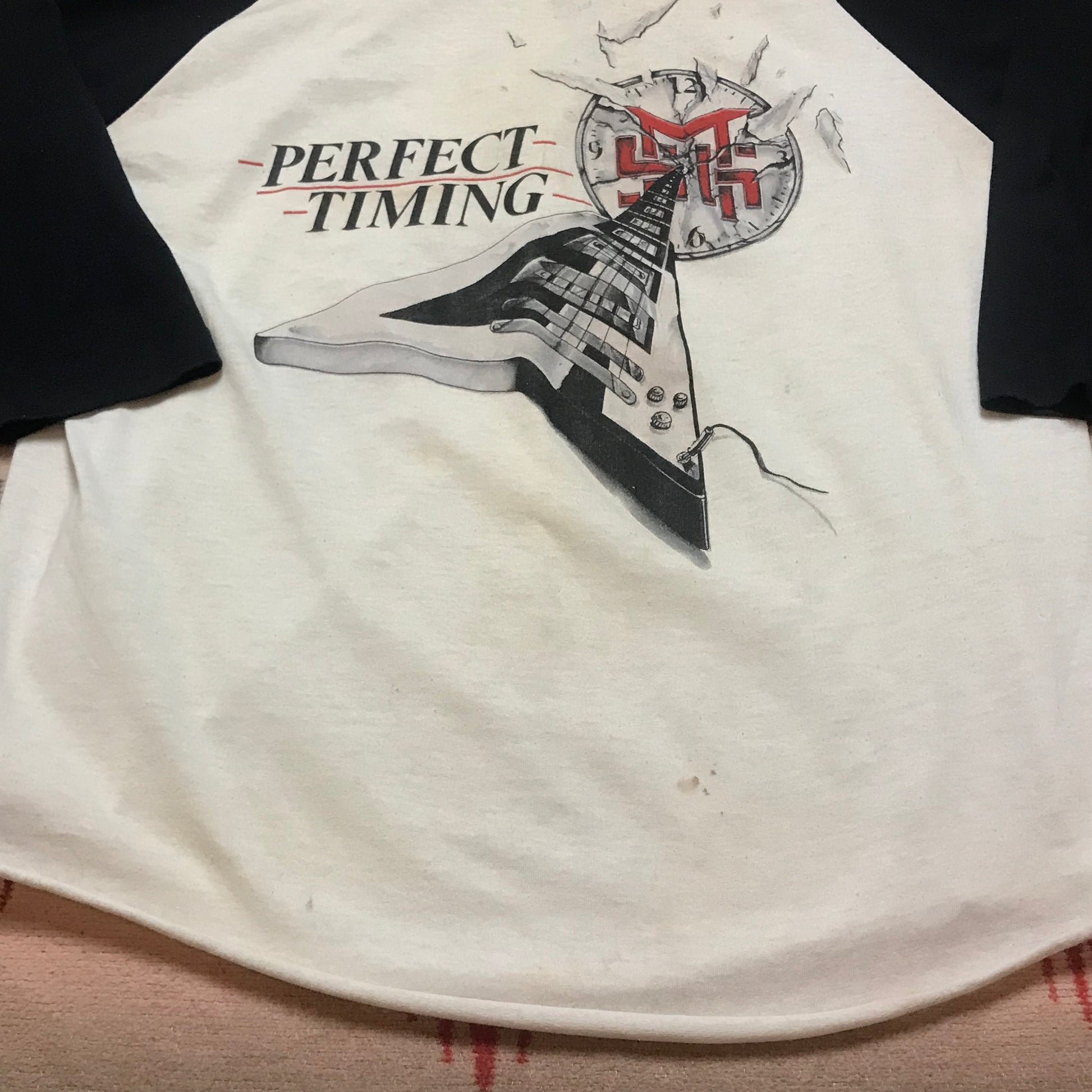 1980s Mcauley Schenker Group Perfect Timing Raglan T-Shirt Made in USA Size S