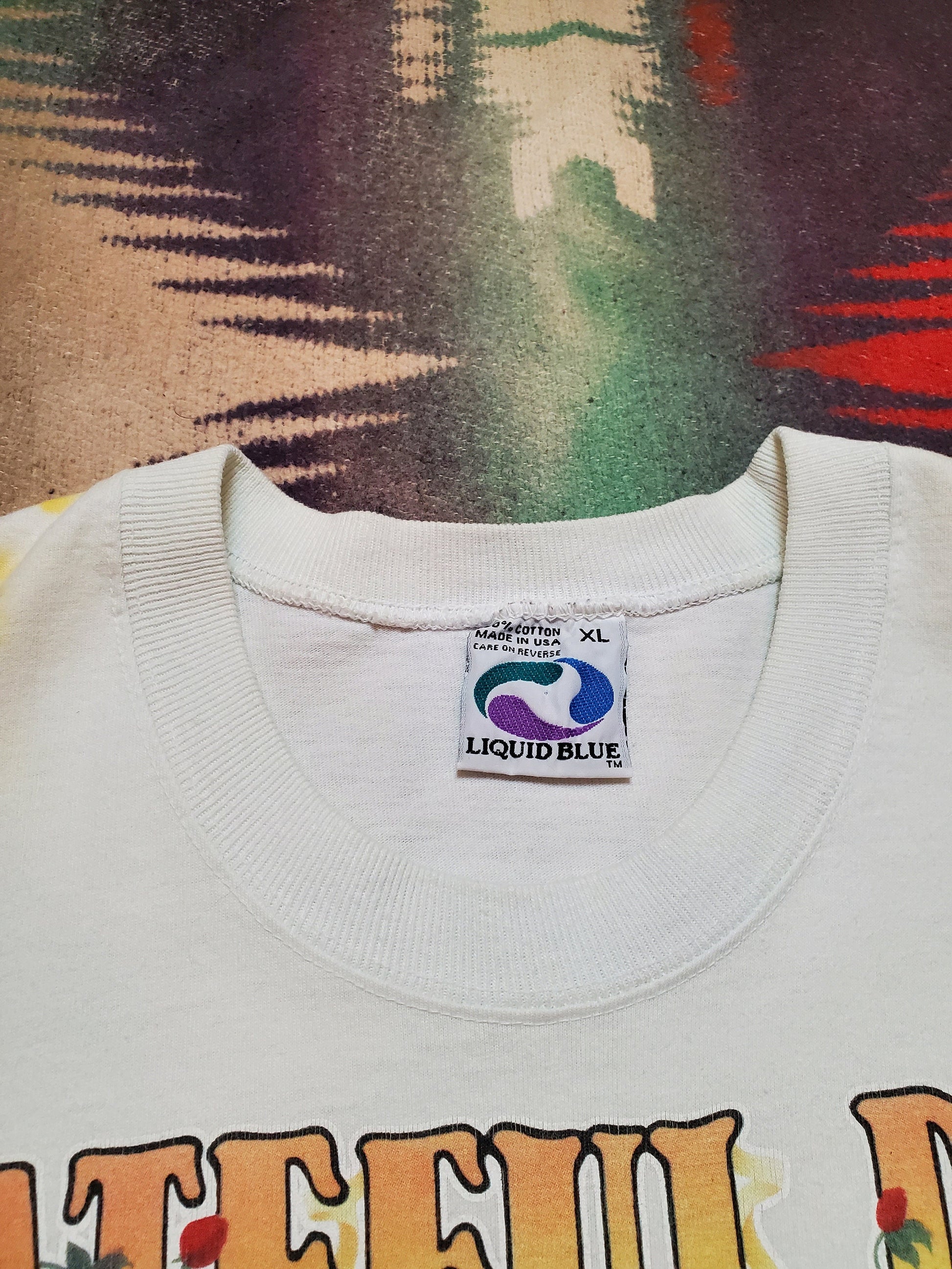1990s Liquid Blue Grateful Dead Let it Grow Farmer Here Comes the Sunshine Tie Dye T-Shirt Made in USA Size XL