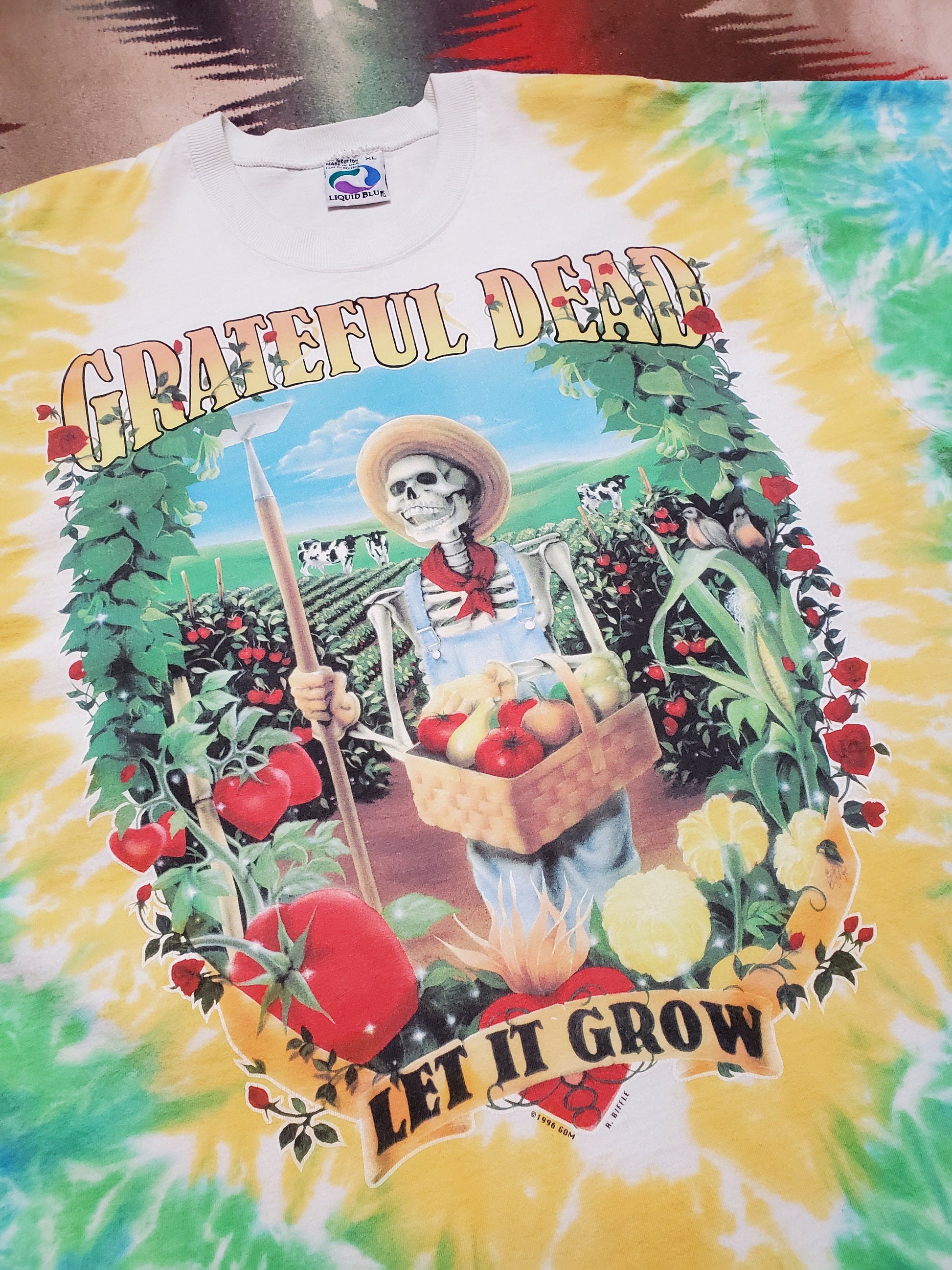 1990s Liquid Blue Grateful Dead Let it Grow Farmer Here Comes the Sunshine Tie Dye T-Shirt Made in USA Size XL
