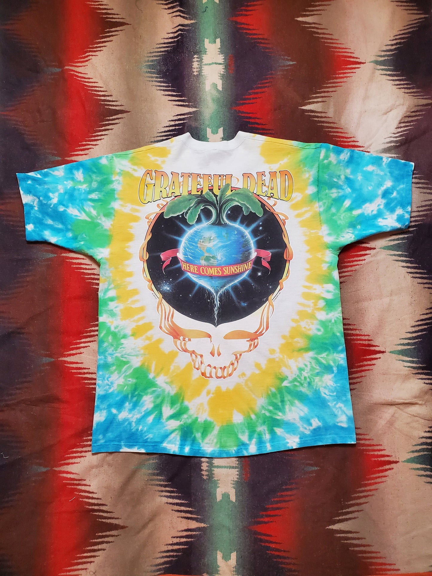 1990s Liquid Blue Grateful Dead Let it Grow Farmer Here Comes the Sunshine Tie Dye T-Shirt Made in USA Size XL