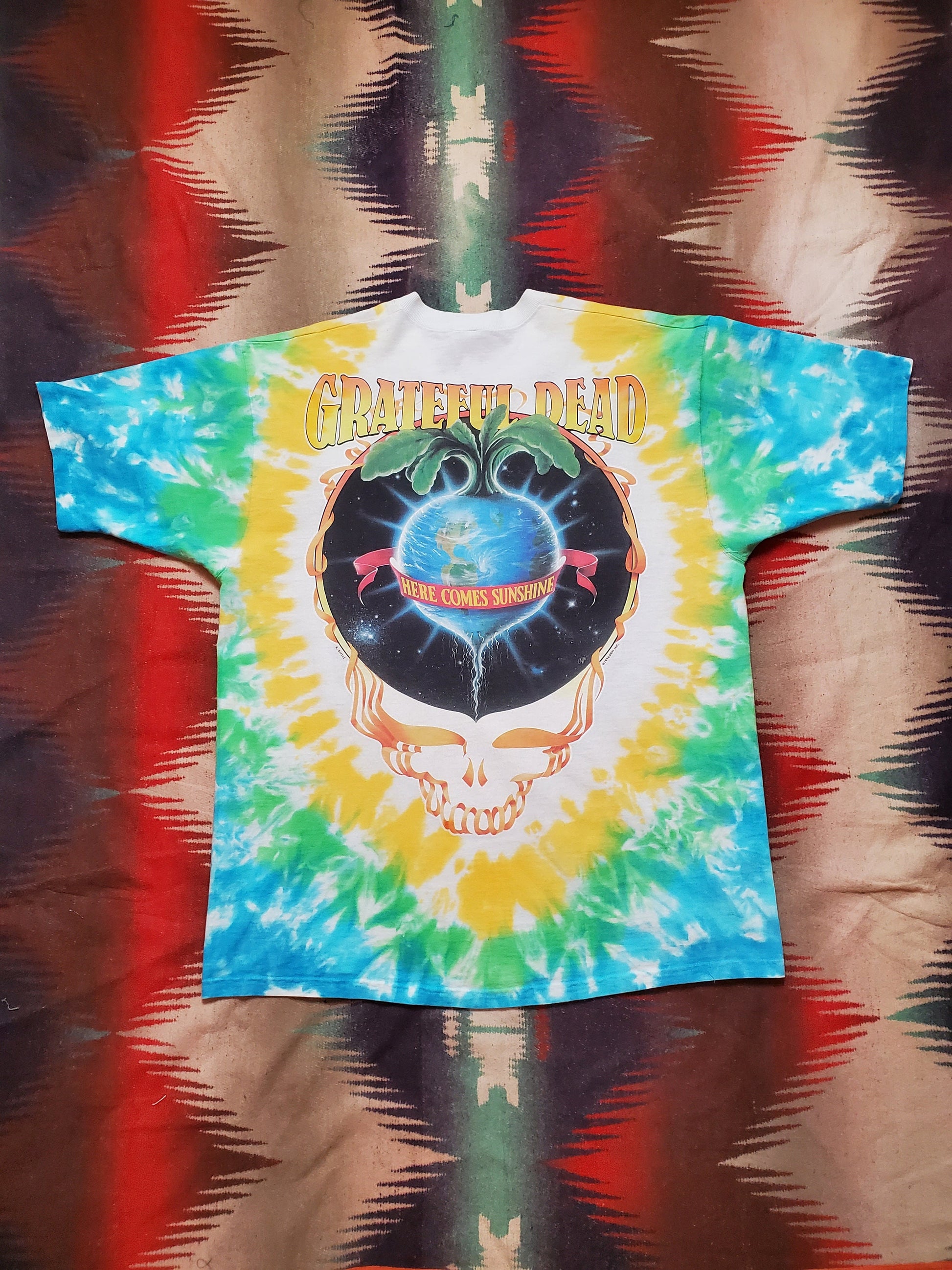 1990s Liquid Blue Grateful Dead Let it Grow Farmer Here Comes the Sunshine Tie Dye T-Shirt Made in USA Size XL