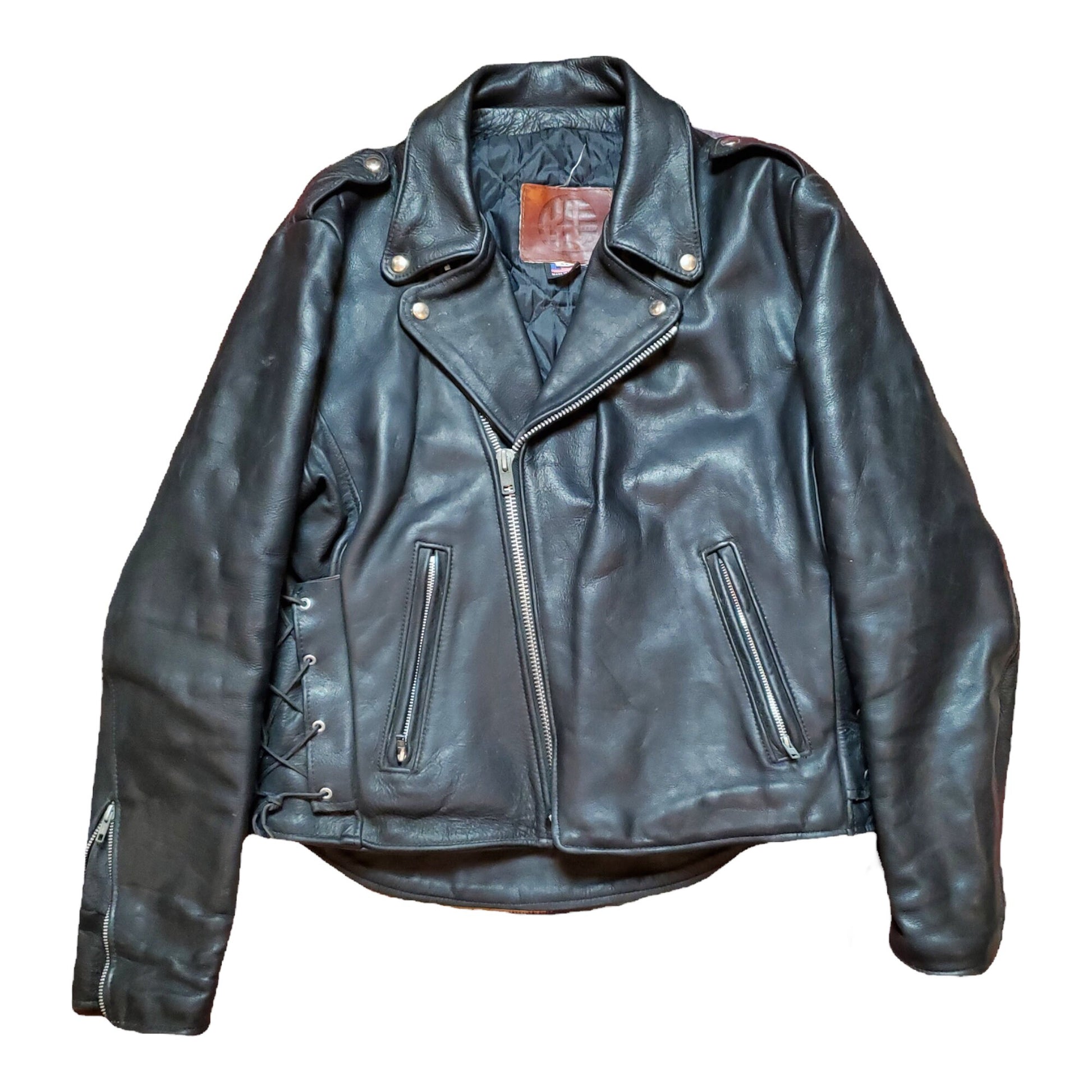 1990s Kerr Leathers Moto Style Leather Motorcycle Jacket Made in USA Size L