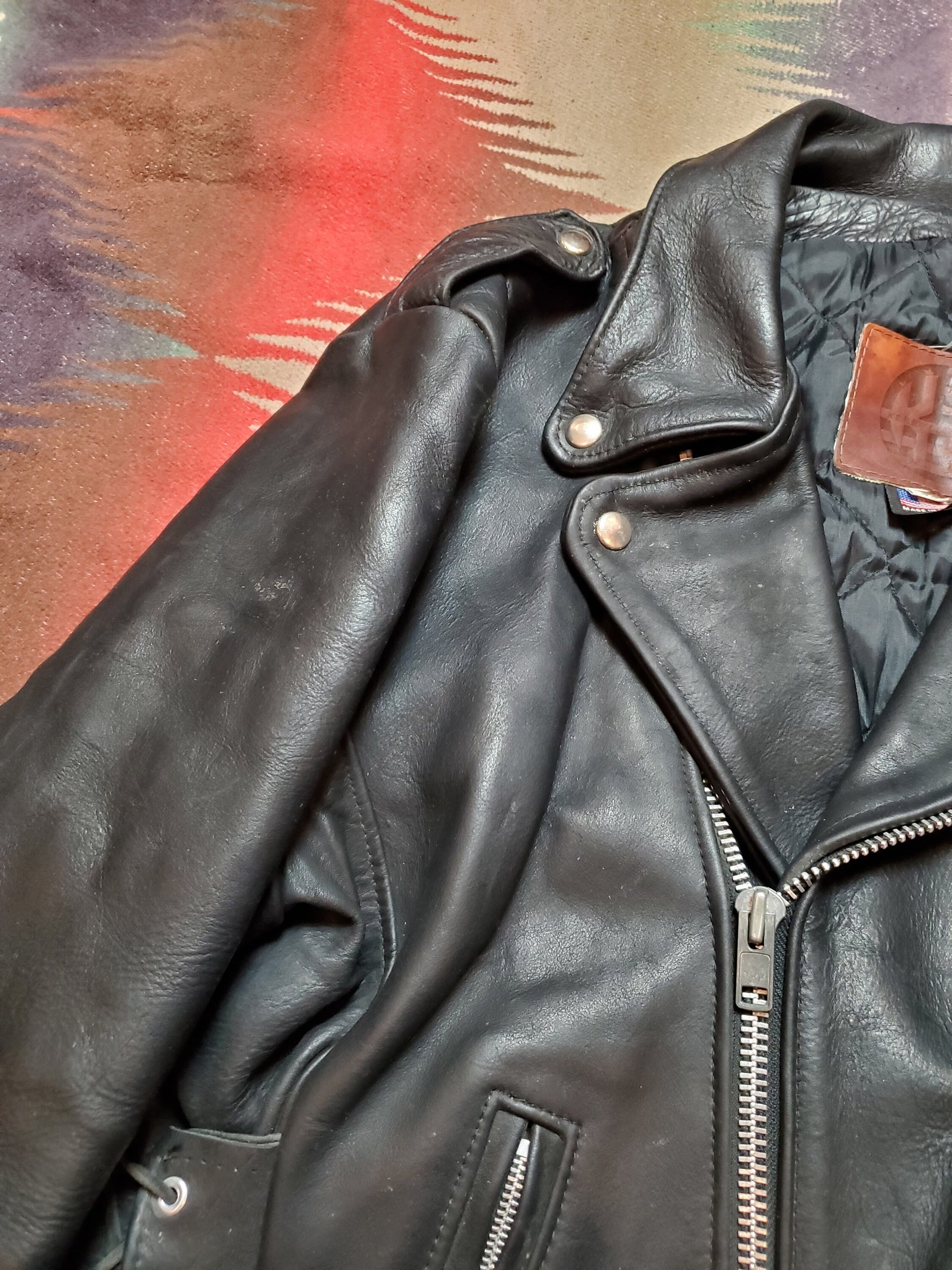 1990s Kerr Leathers Moto Style Leather Motorcycle Jacket Made in USA Size L