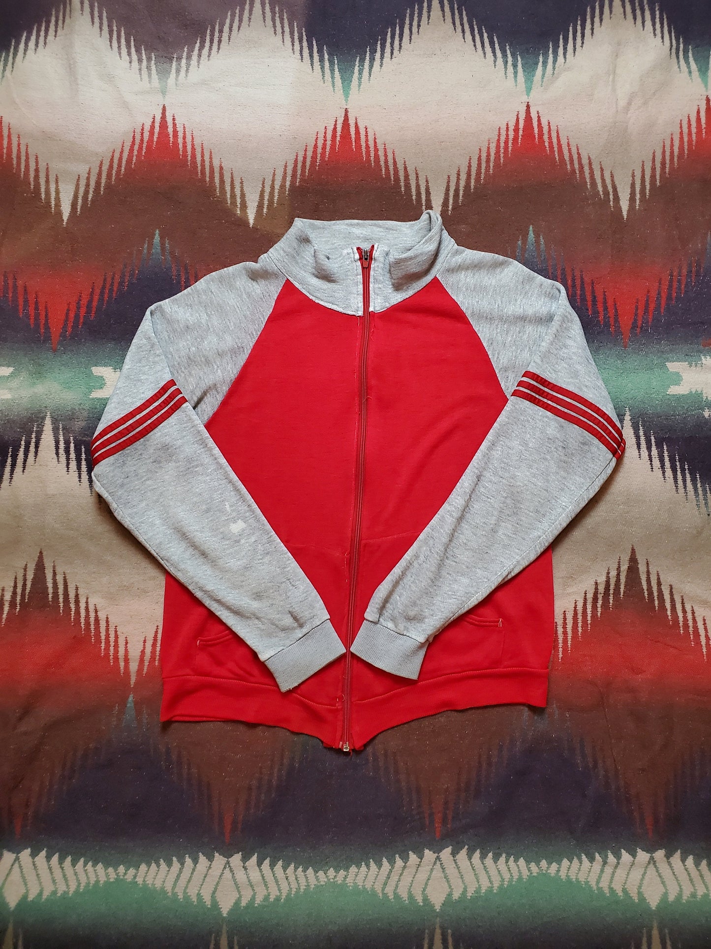 1980s Two Tone Grey/Red Zip Up Sweatshirt Size S