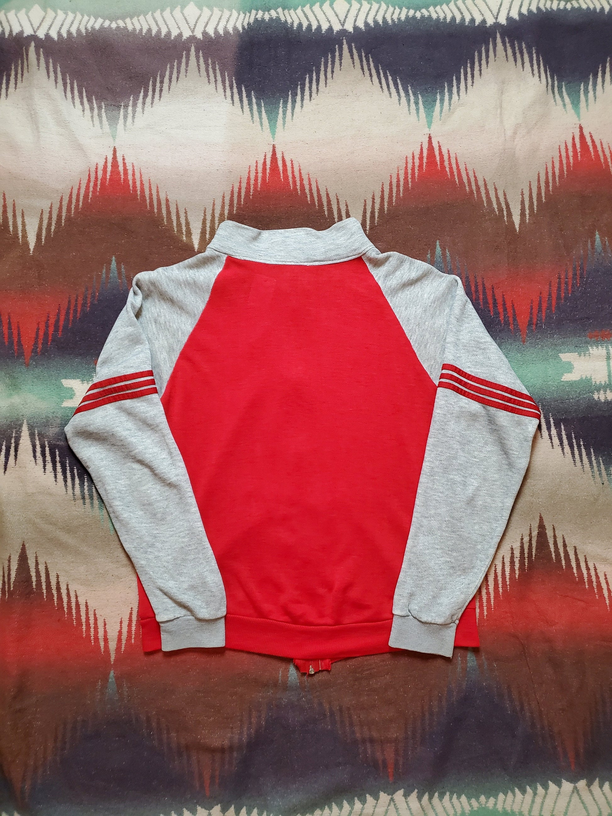 1980s Two Tone Grey/Red Zip Up Sweatshirt Size S