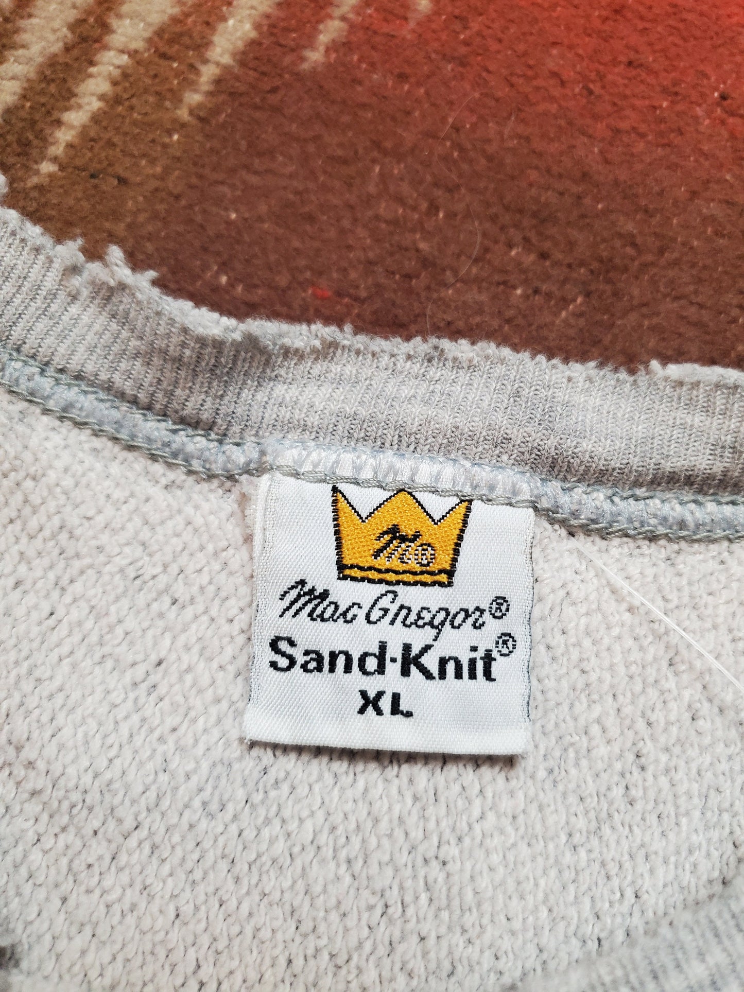 1980s Distressed Macgregor Sandknit Wisconsin Athletic Department Sweatshirt Made in USA Size XL