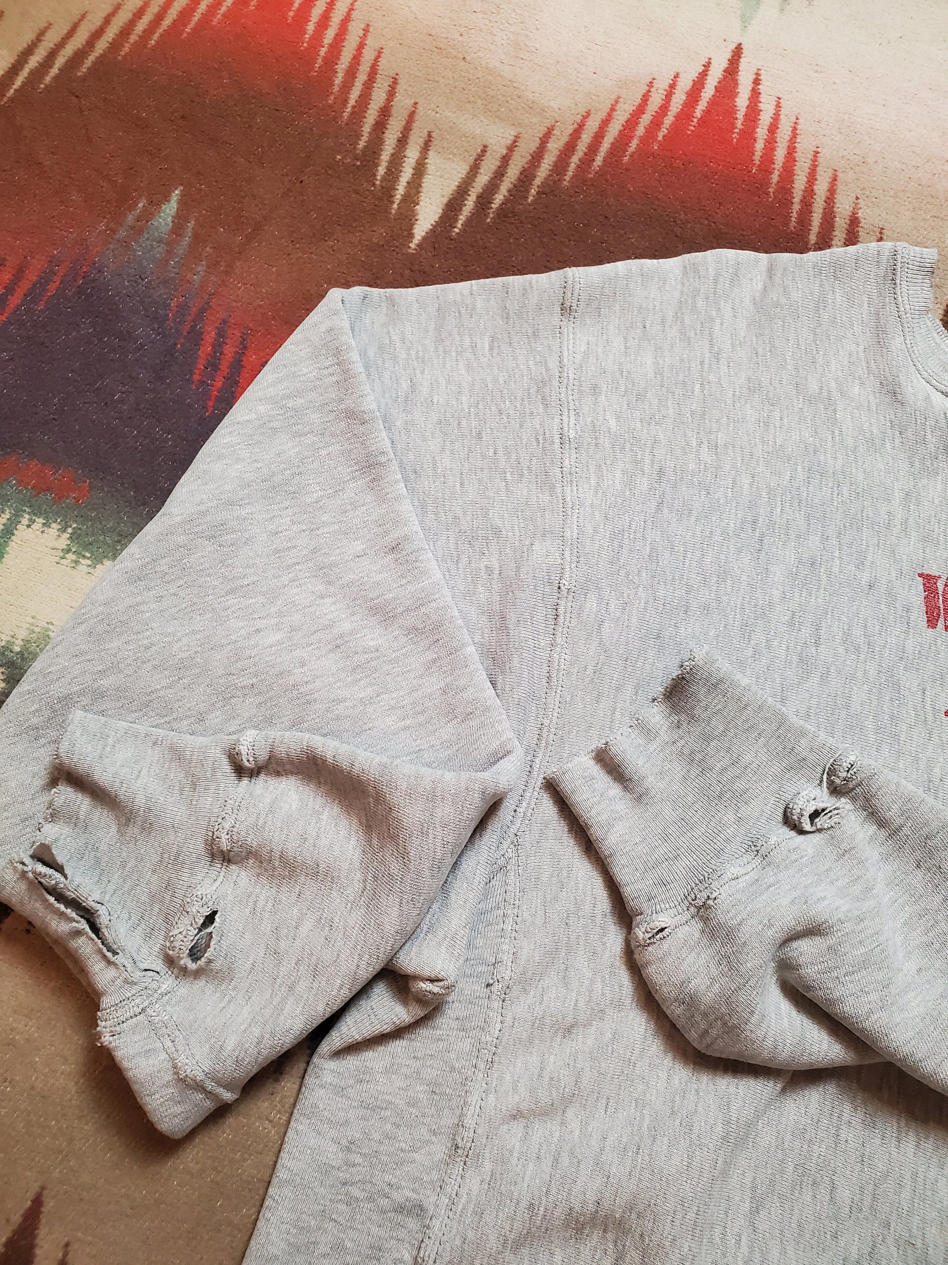1980s Distressed Macgregor Sandknit Wisconsin Athletic Department Sweatshirt Made in USA Size XL