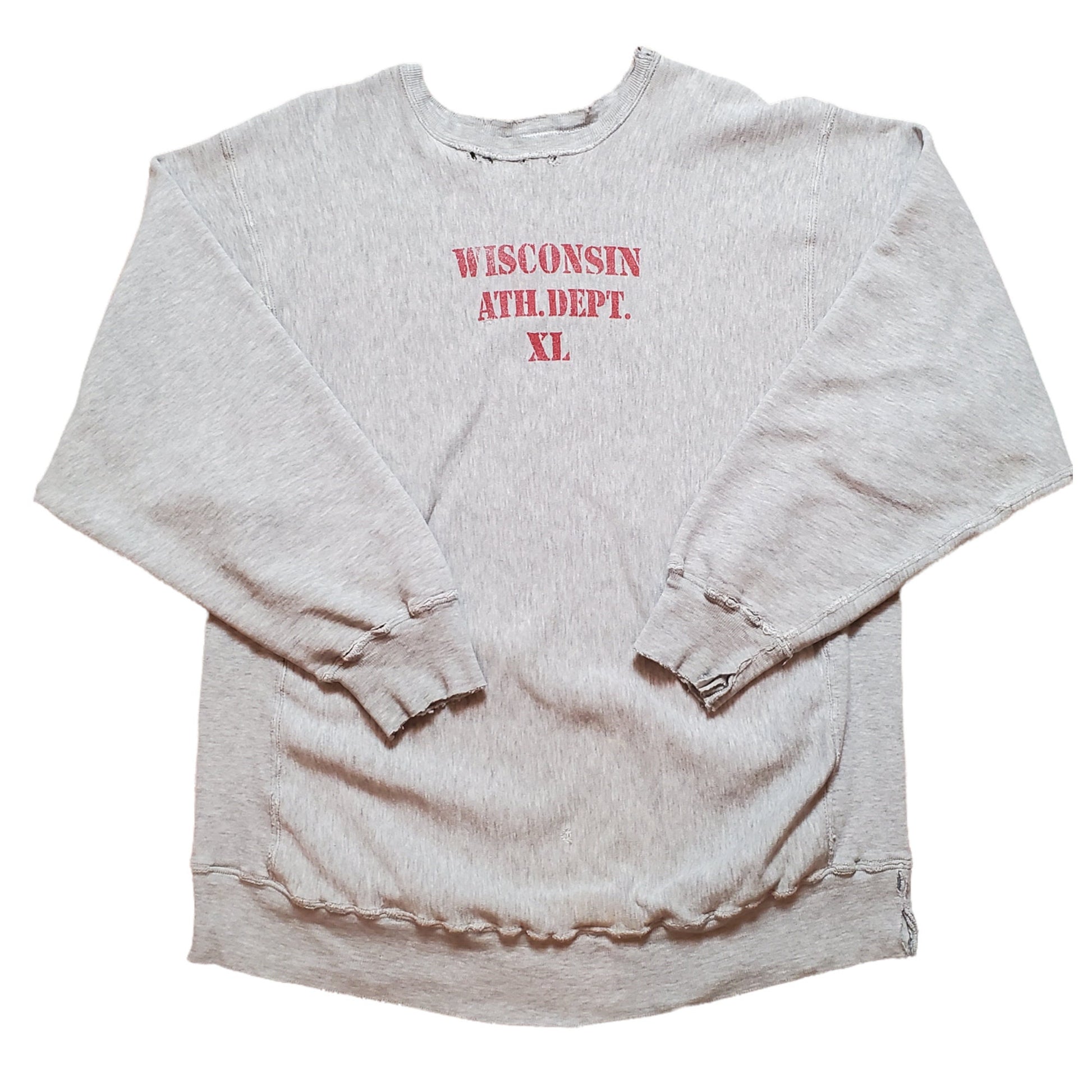 1980s Distressed Macgregor Sandknit Wisconsin Athletic Department Sweatshirt Made in USA Size XL