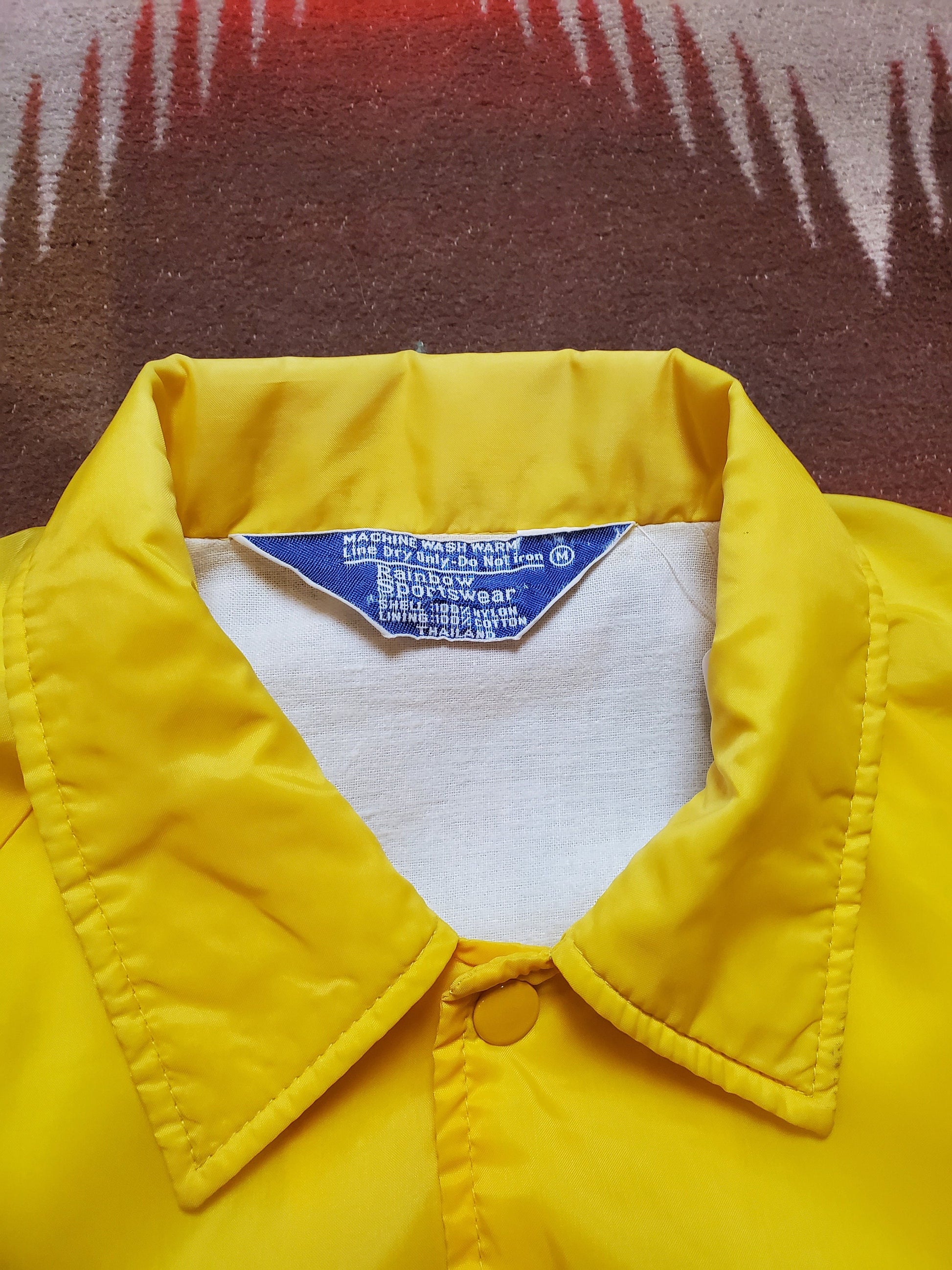 1970s Rainbow Sportswear Yellow Nylon Coaches Jacket Size M/L