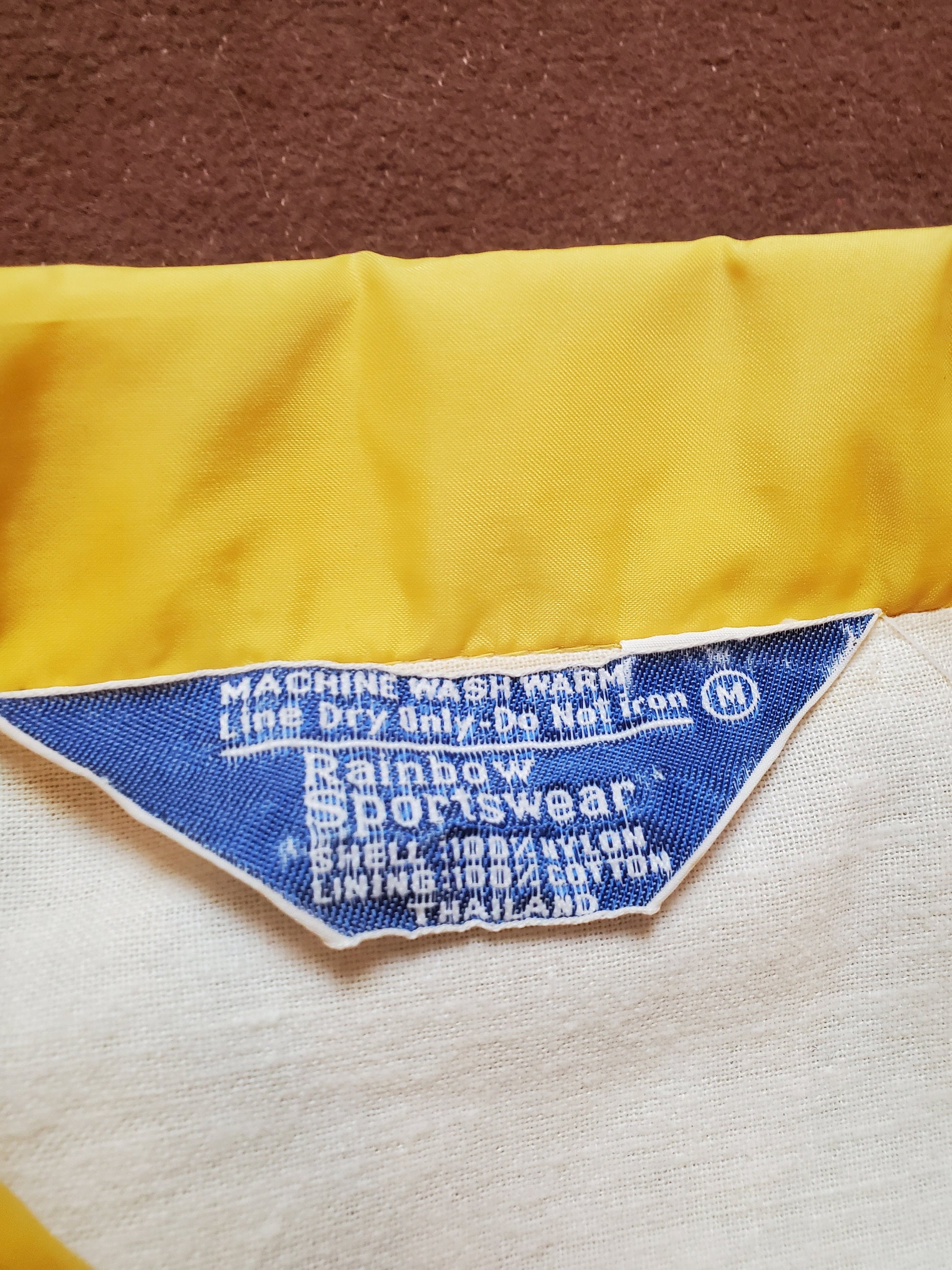 1970s Rainbow Sportswear Yellow Nylon Coaches Jacket Size M/L