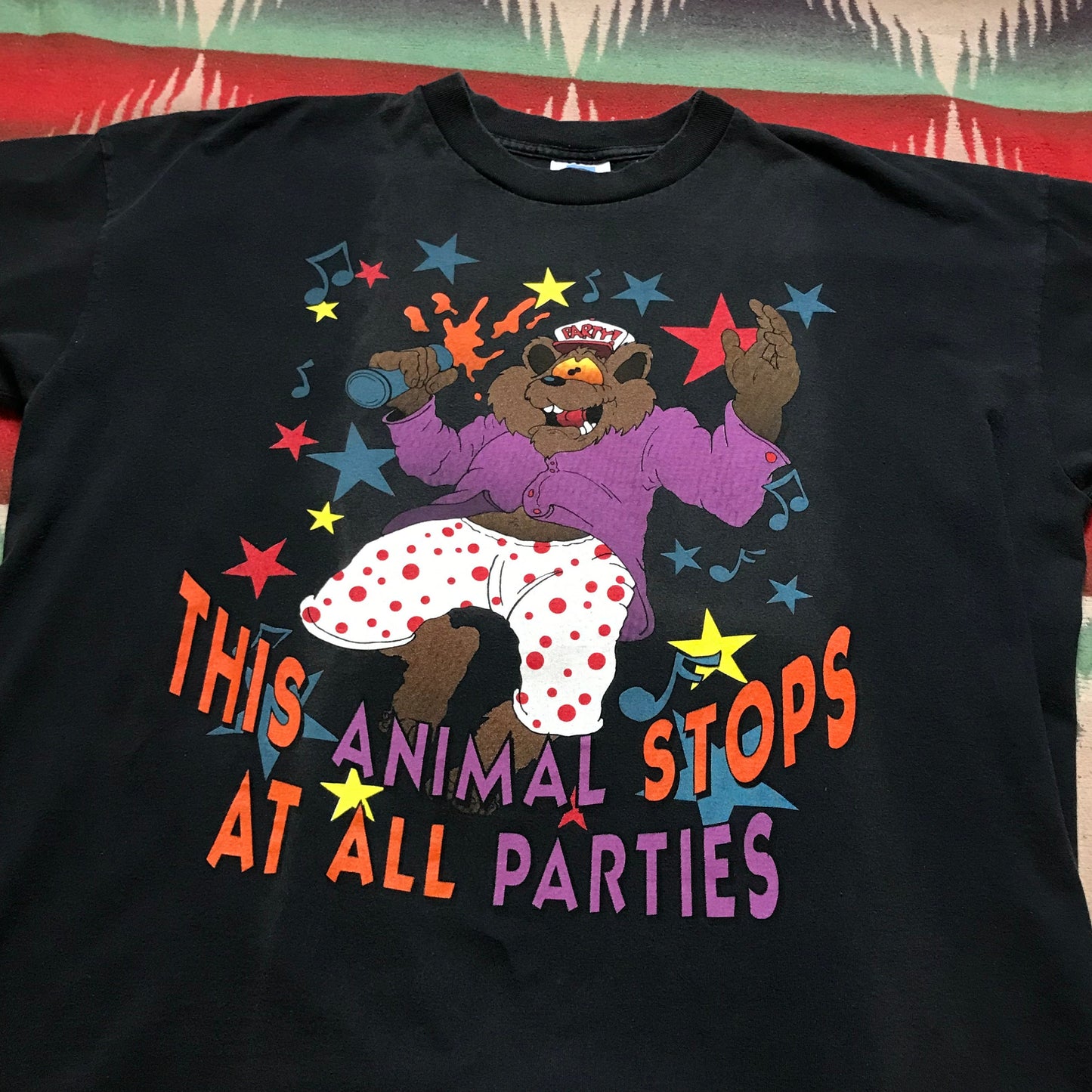 1990s This Animal Stops at All Parties T-Shirt Made in USA Size XL