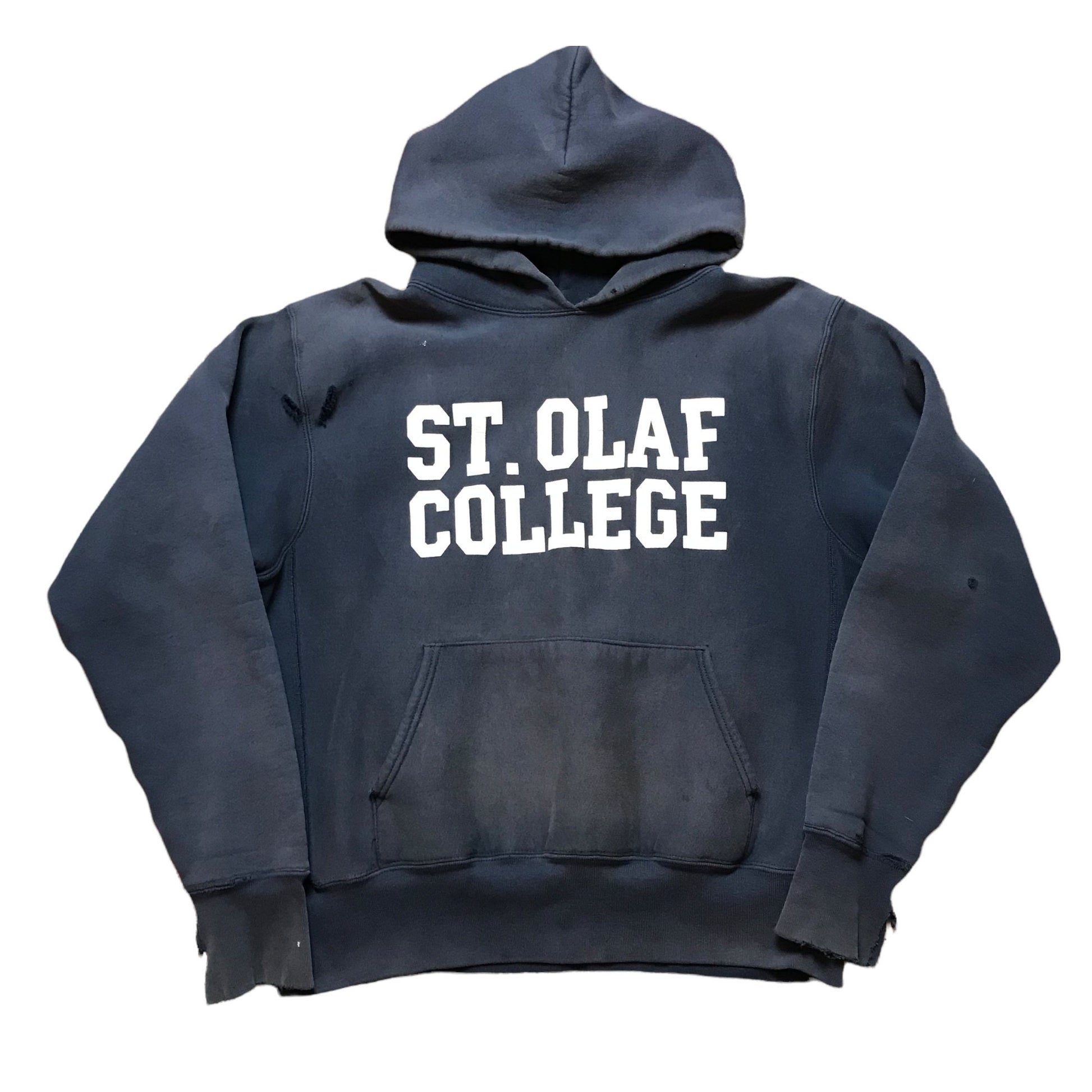 1990s Distressed St. Olaf College Cotton Exchange Heavyweight Hoodie Sweatshirt Made in USA Size M/L