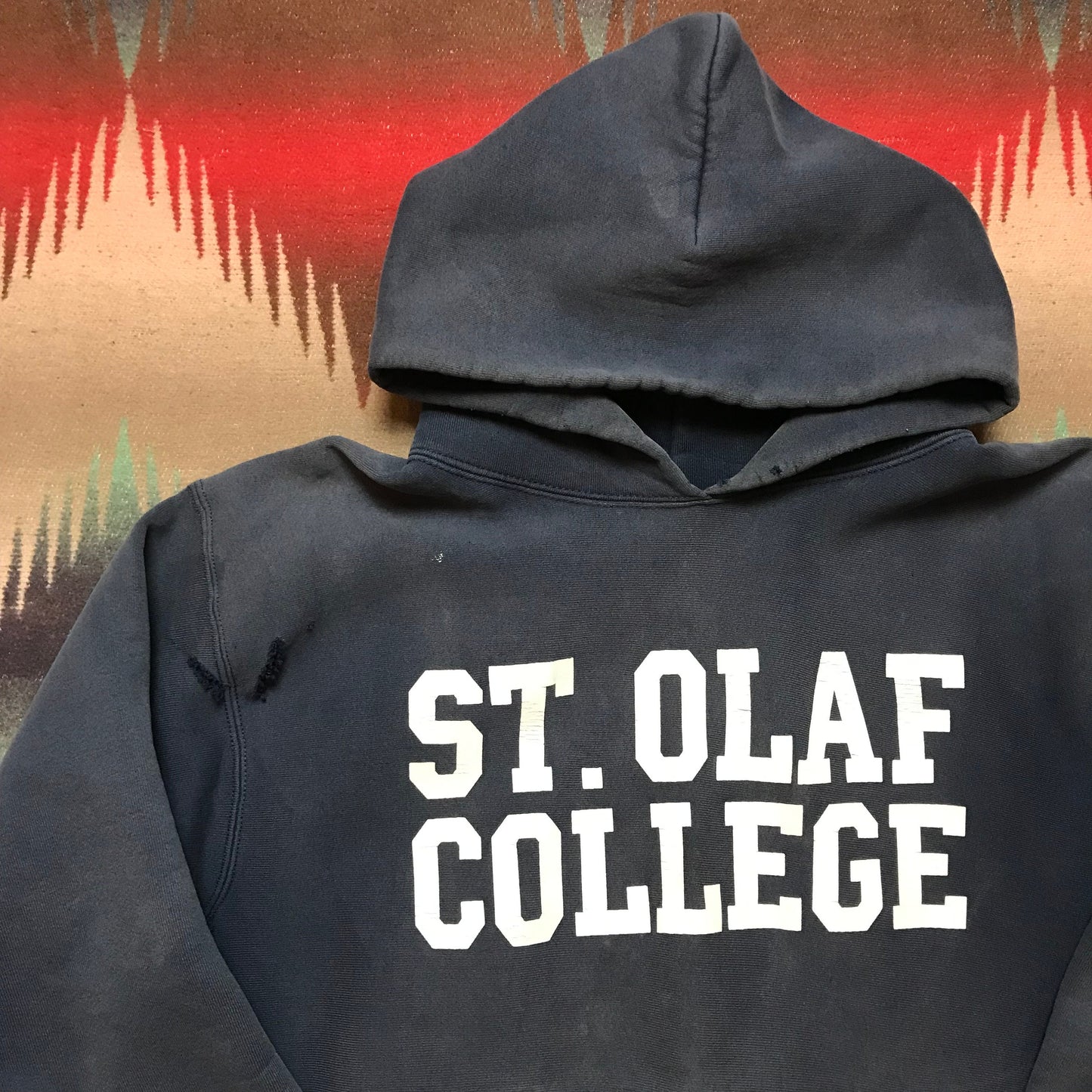 1990s Distressed St. Olaf College Cotton Exchange Heavyweight Hoodie Sweatshirt Made in USA Size M/L