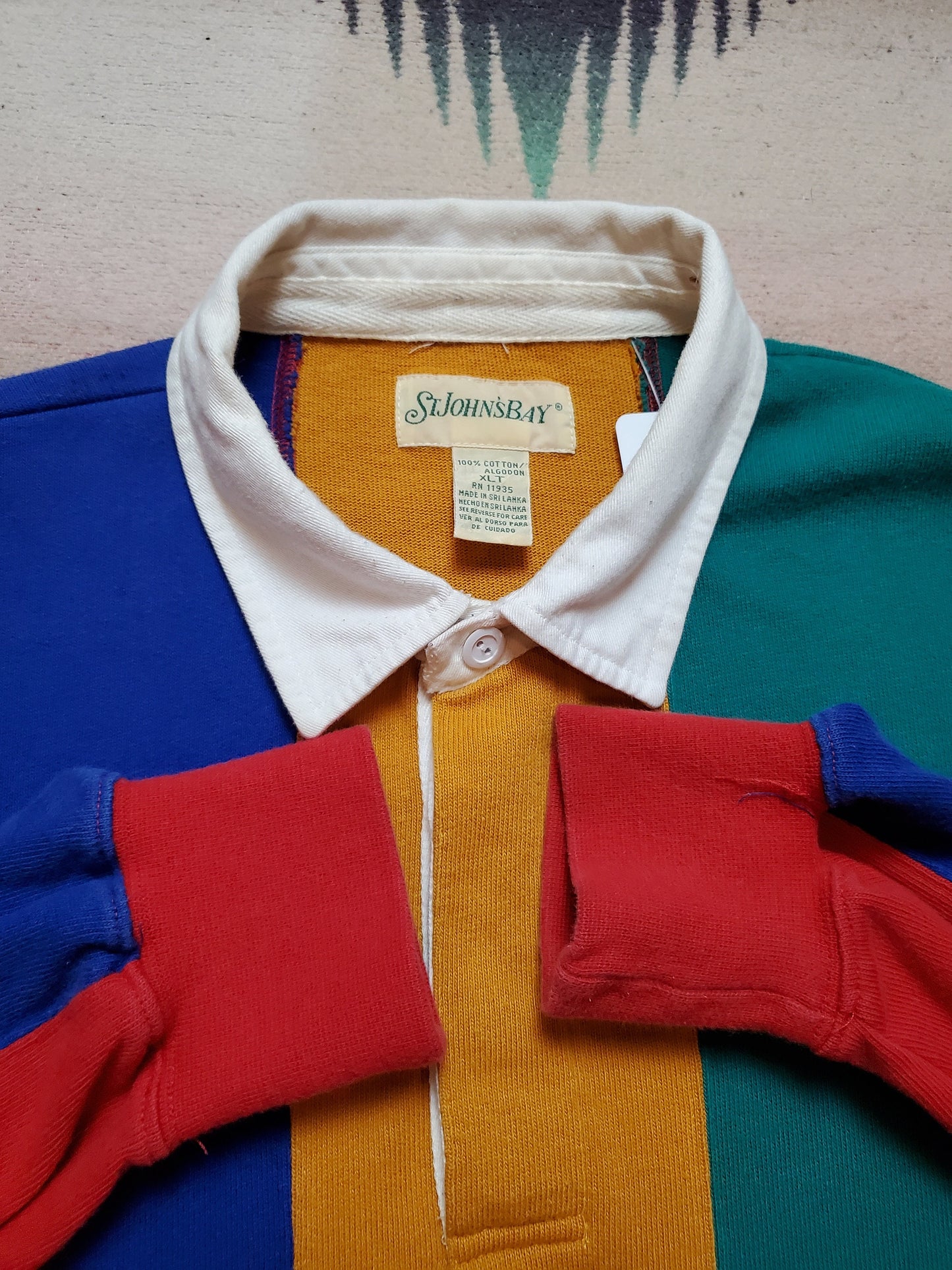 1990s St. John's Bay Colour Block Rugby Shirt Size XL