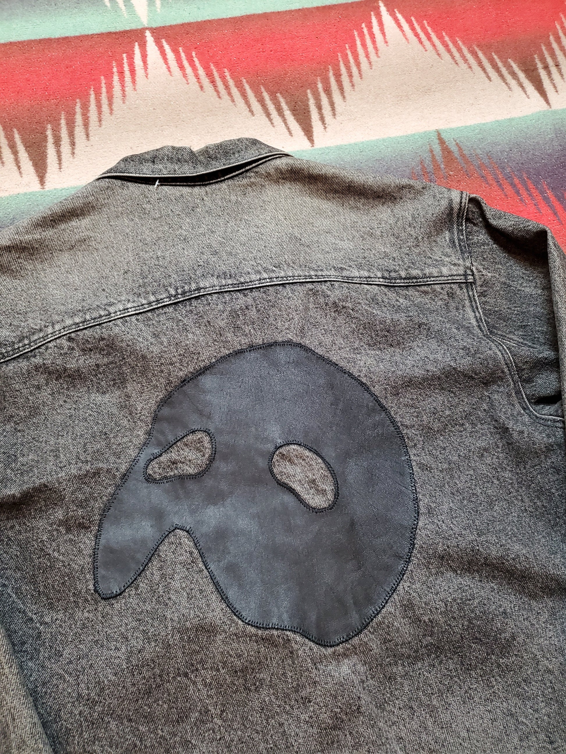 1990s Phantom of the Opera Denim Jacket with Leather Back Patch Size L