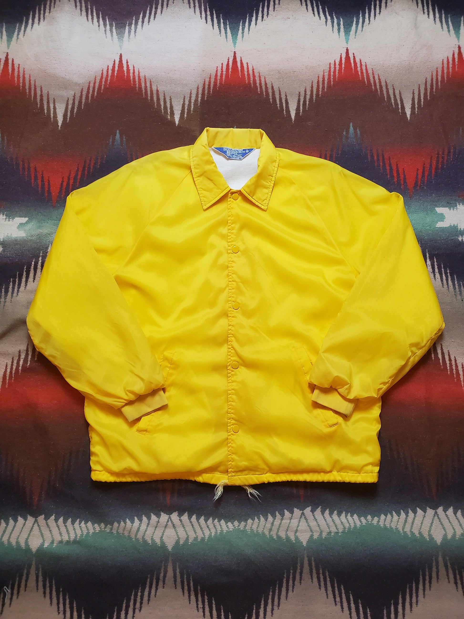 1970s Rainbow Sportswear Yellow Nylon Coaches Jacket Size M/L