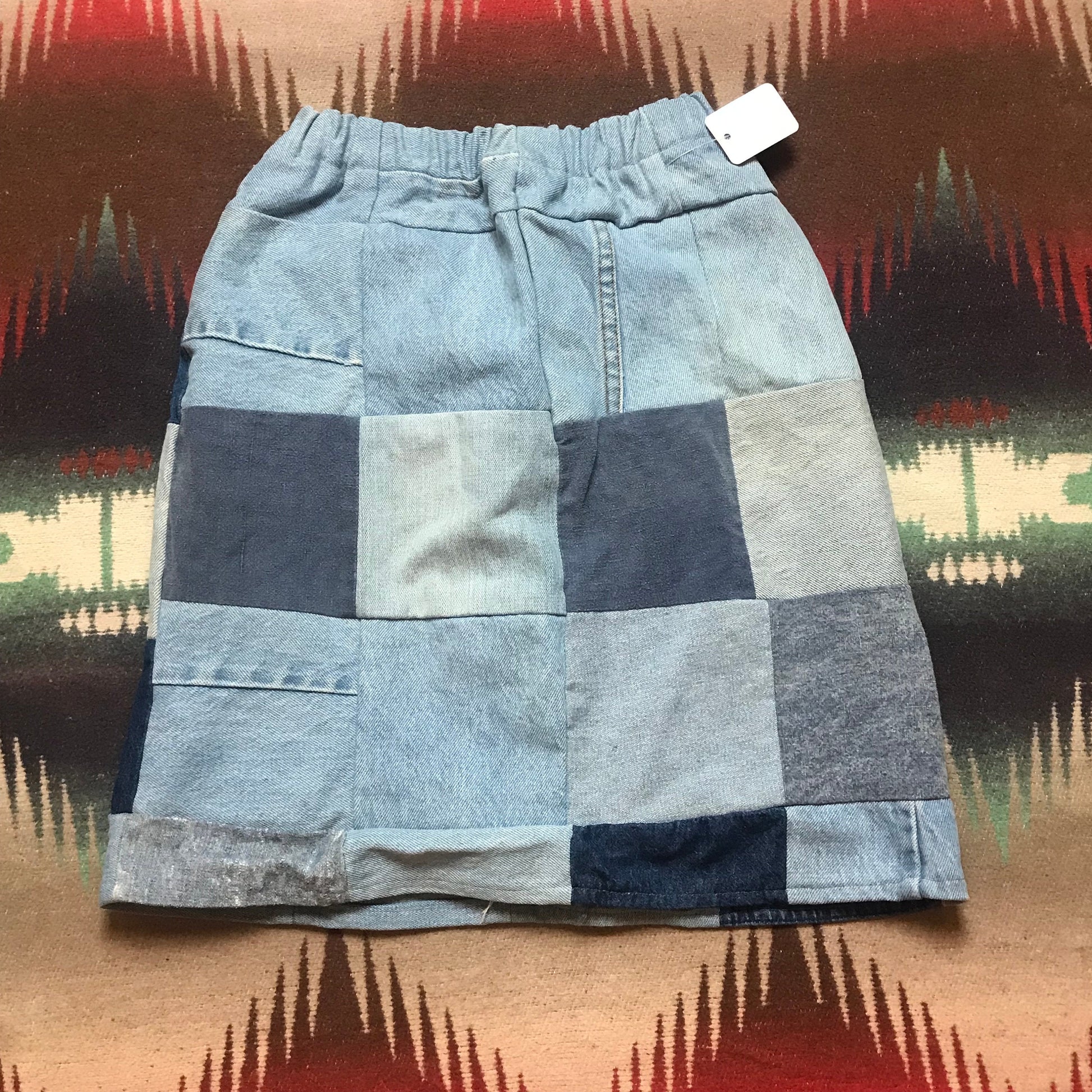 1980s/1990s Homemade Patchwork Denim Skirt Size 22-28 Waist