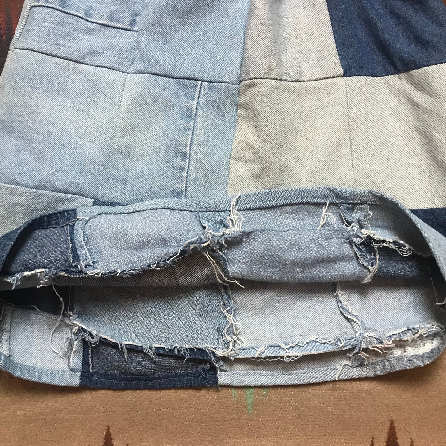 1980s/1990s Homemade Patchwork Denim Skirt Size 22-28 Waist