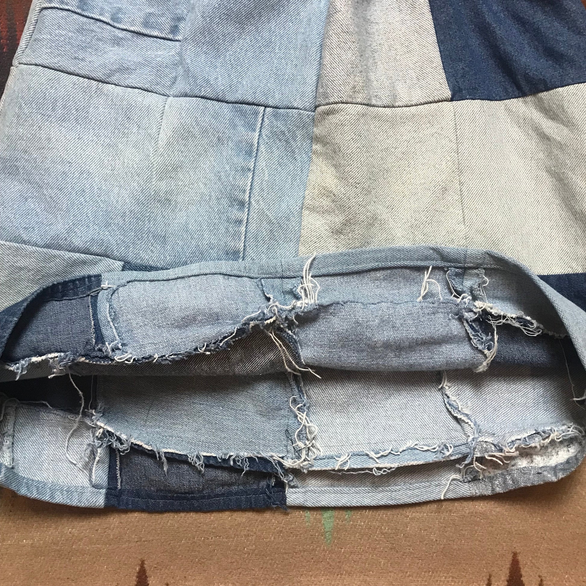 1980s/1990s Homemade Patchwork Denim Skirt Size 22-28 Waist