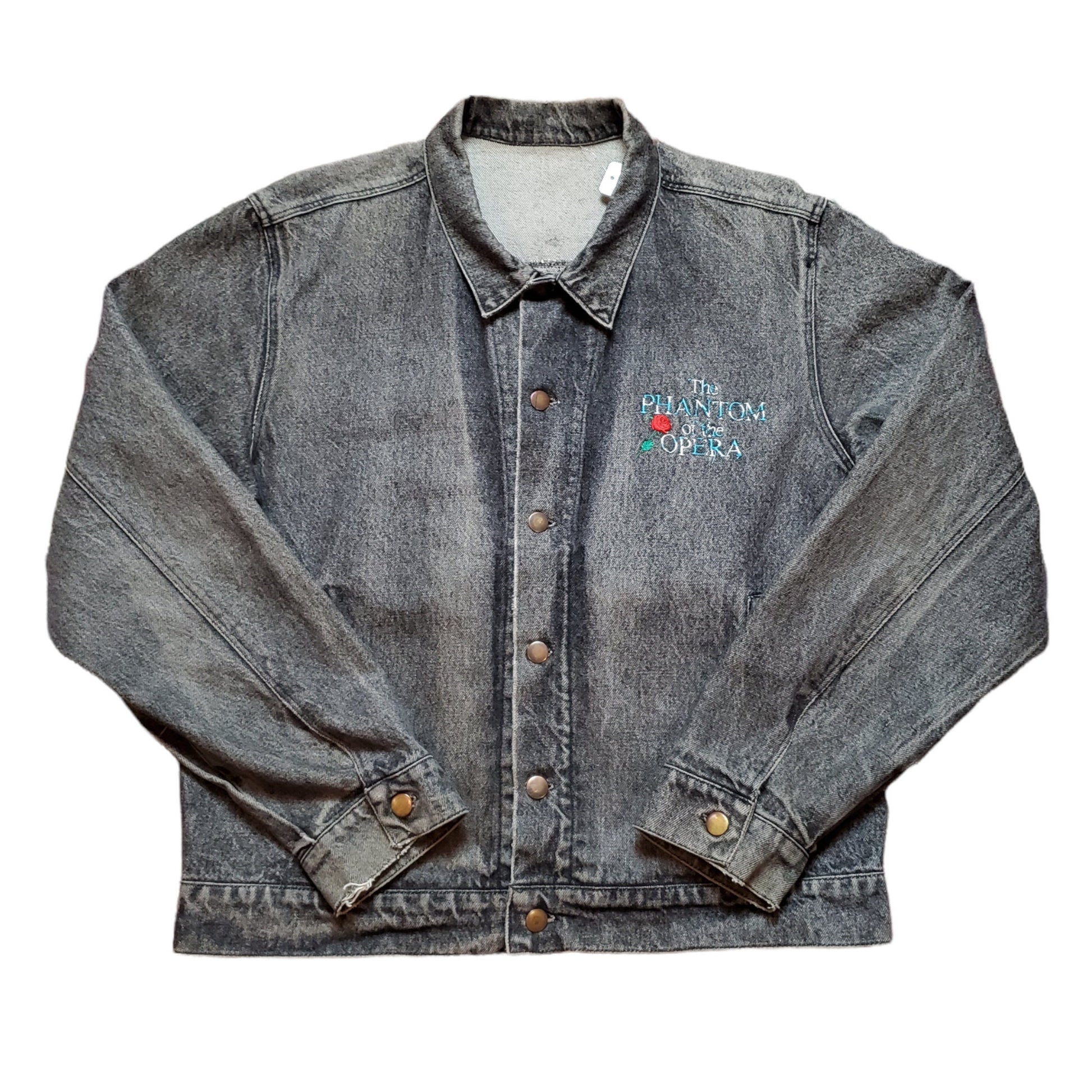 1990s Phantom of the Opera Denim Jacket with Leather Back Patch Size L