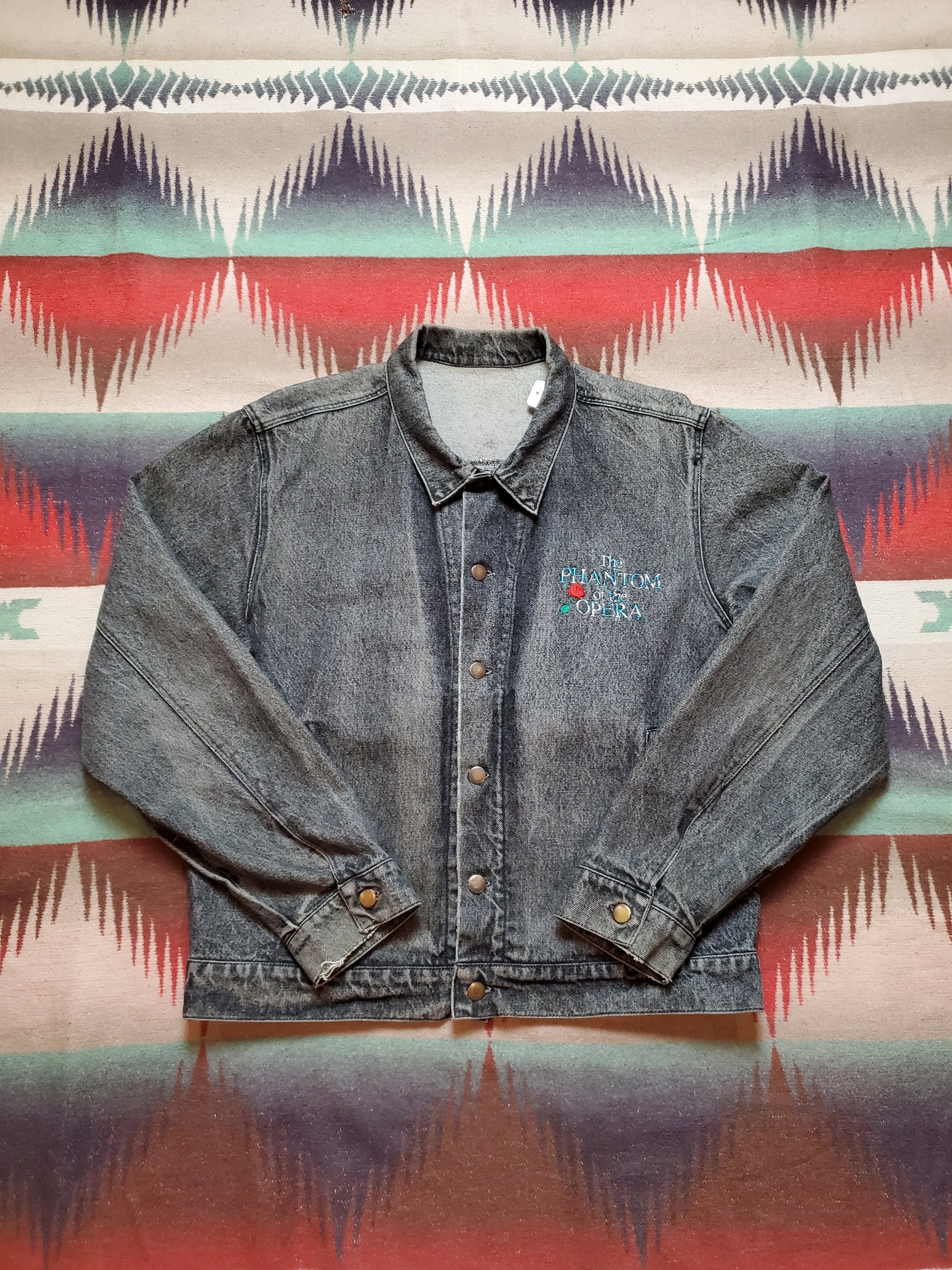 1990s Phantom of the Opera Denim Jacket with Leather Back Patch Size L