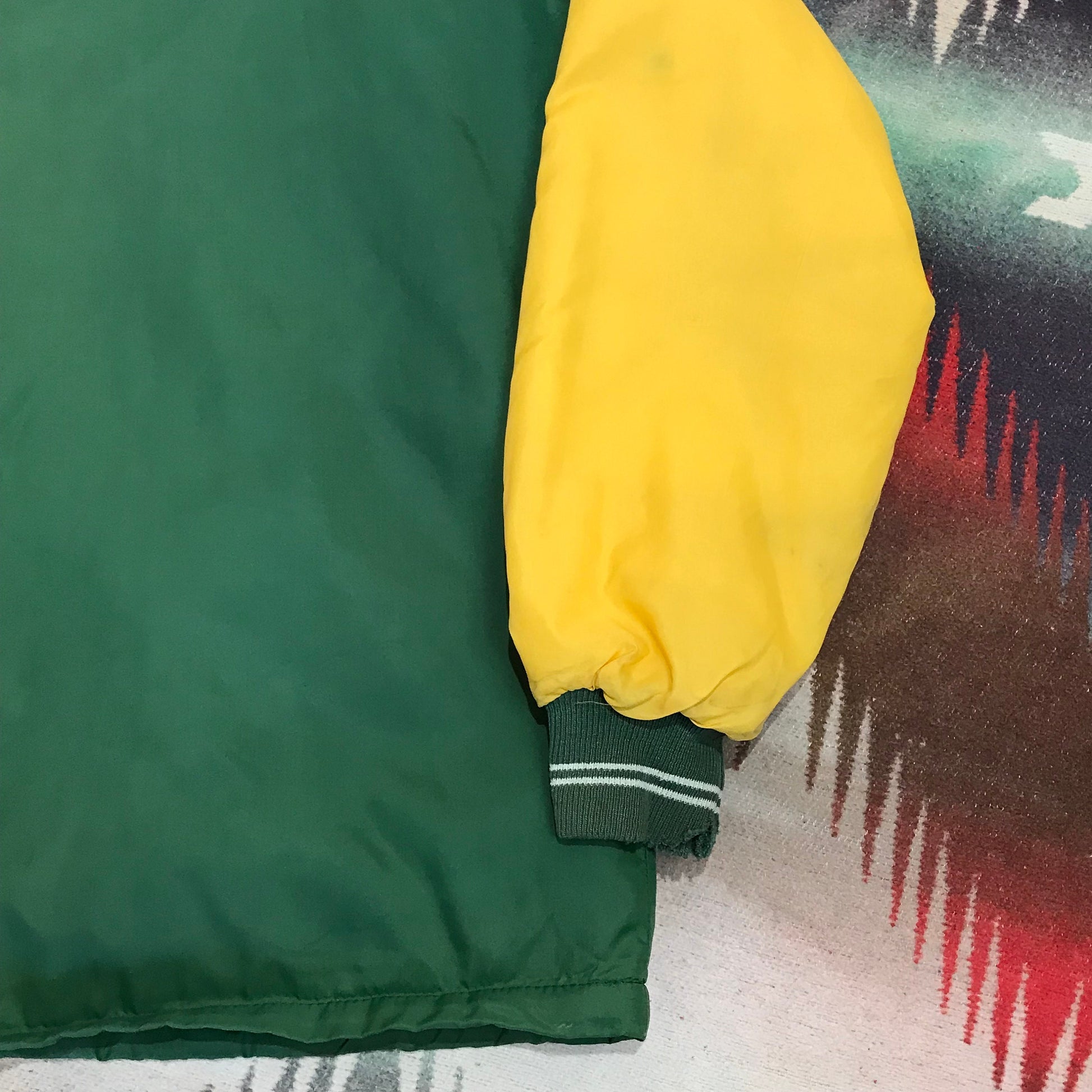 1970s Two Tone Fleece Lined Satin Bomber Jacket "Geo" Hockey Club Size XL