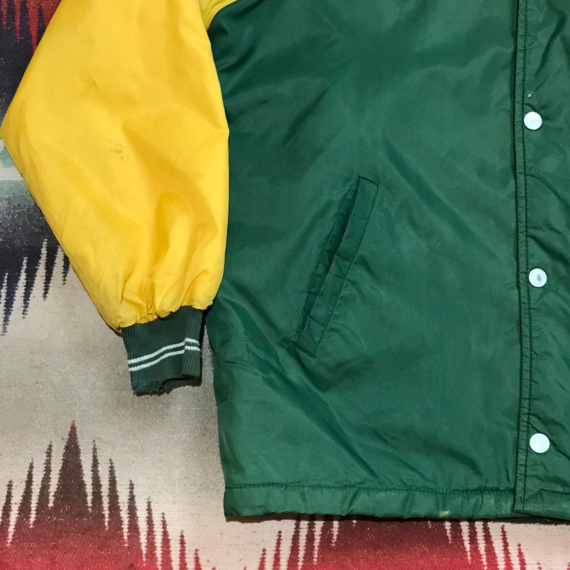 1970s Two Tone Fleece Lined Satin Bomber Jacket "Geo" Hockey Club Size XL
