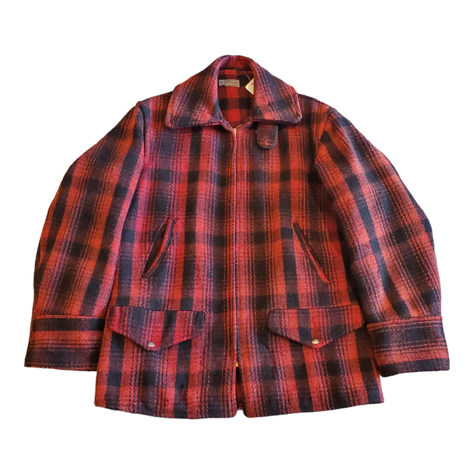 1940s Penney's Sportclad Red Shadow Plaid Wool Hunting Jacket Made in USA Size M