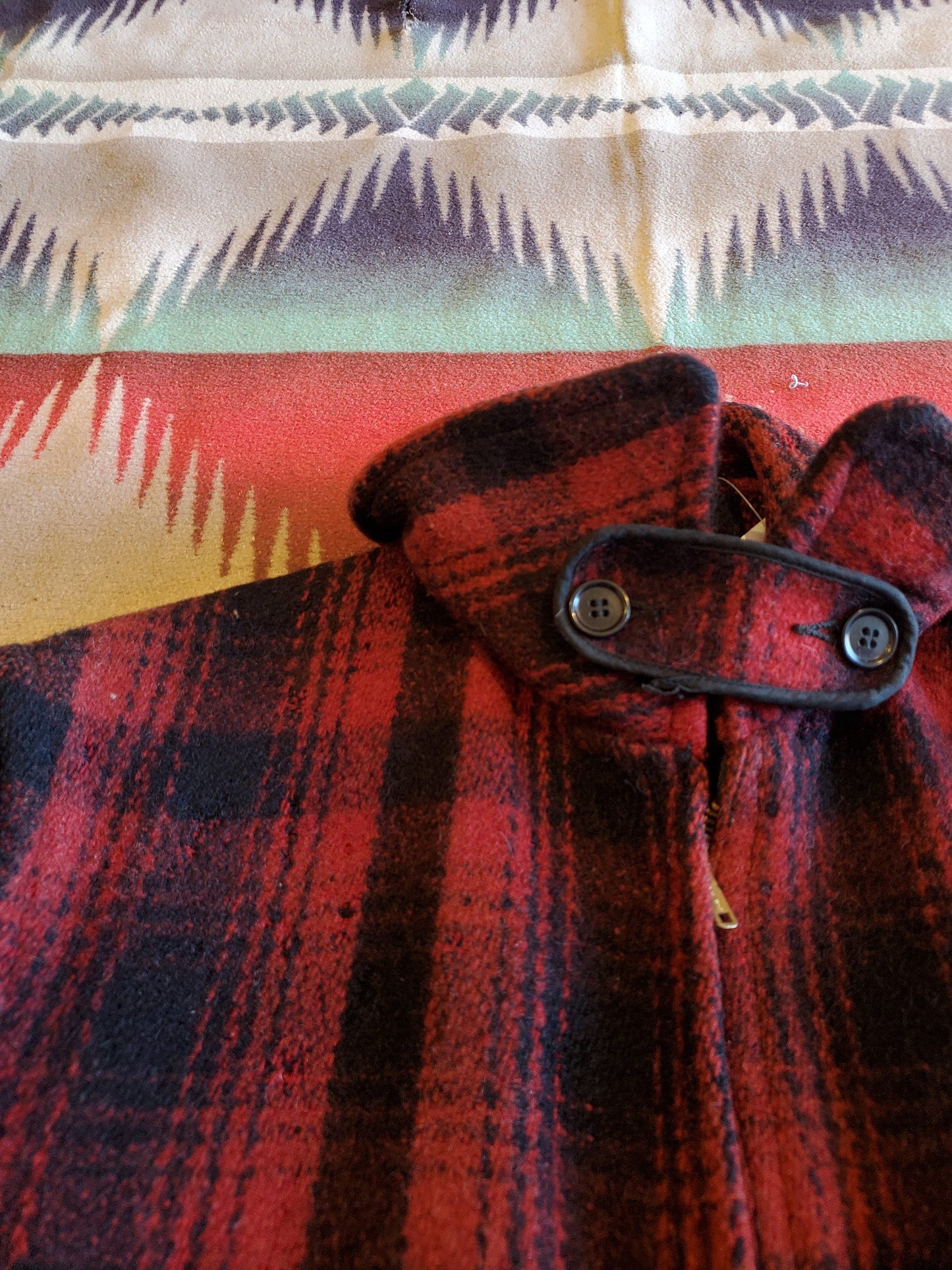 1940s Penney's Sportclad Red Shadow Plaid Wool Hunting Jacket Made in USA Size M