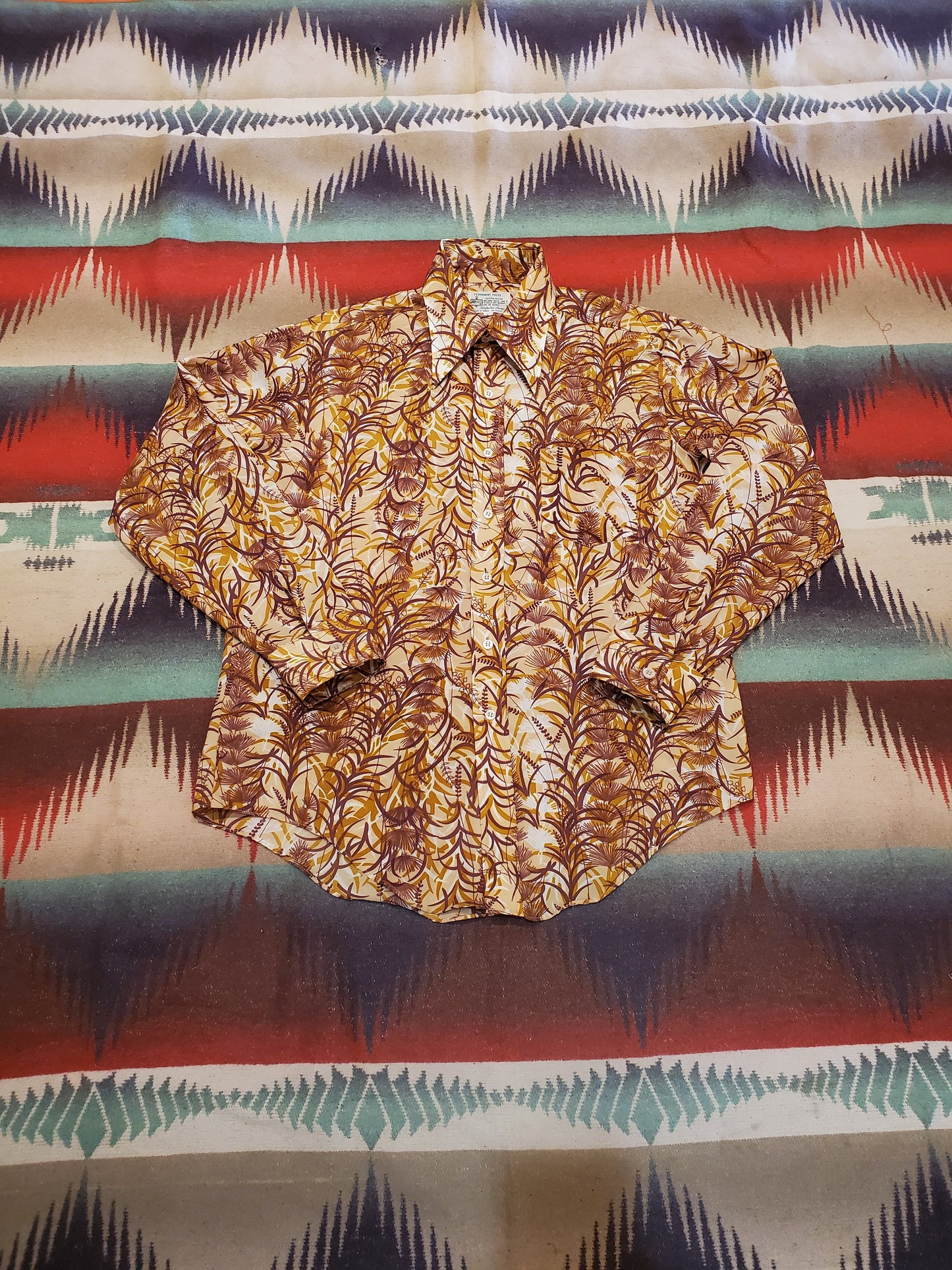 1970/1980s Kmart Plant Floral Print Polyester Disco Shirt Size  L