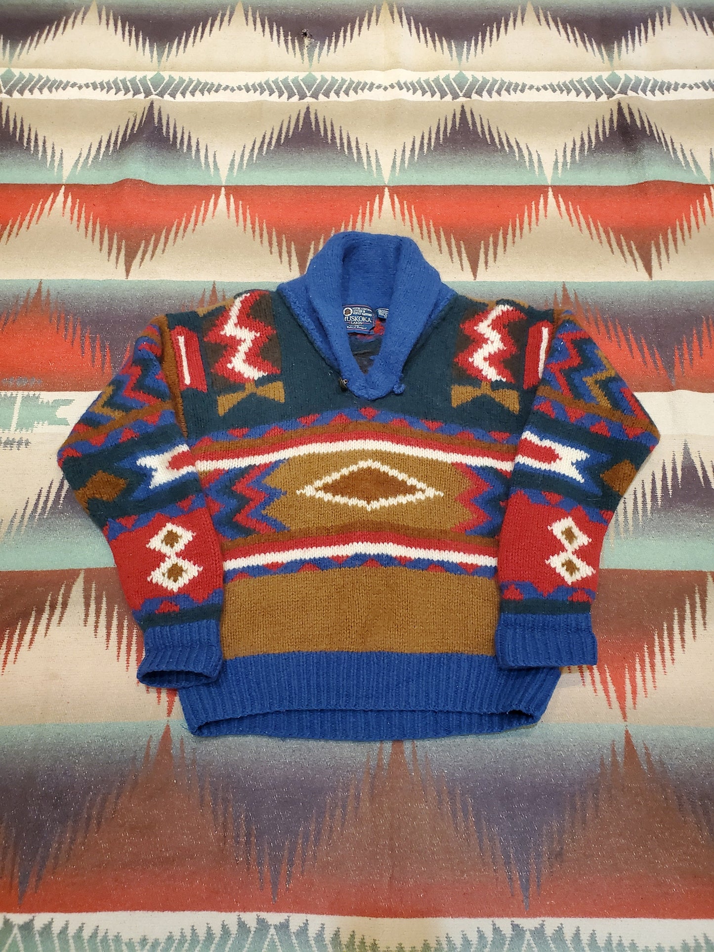 1980s Muskoka Lakes Shetland Wool Shawl Collar Sweater Size S