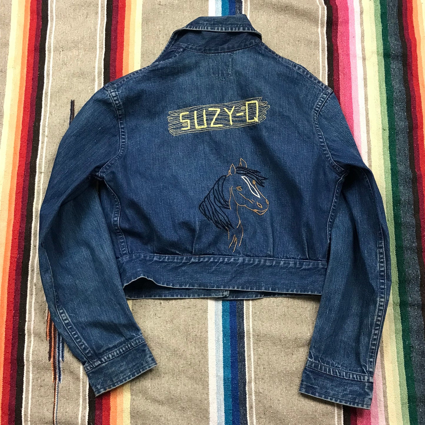 1950s Levi's Shorthorn Denim Ranch Jacket Embroidered "Vicky" Suzy Q Horse Made in USA Womens Size XS/S