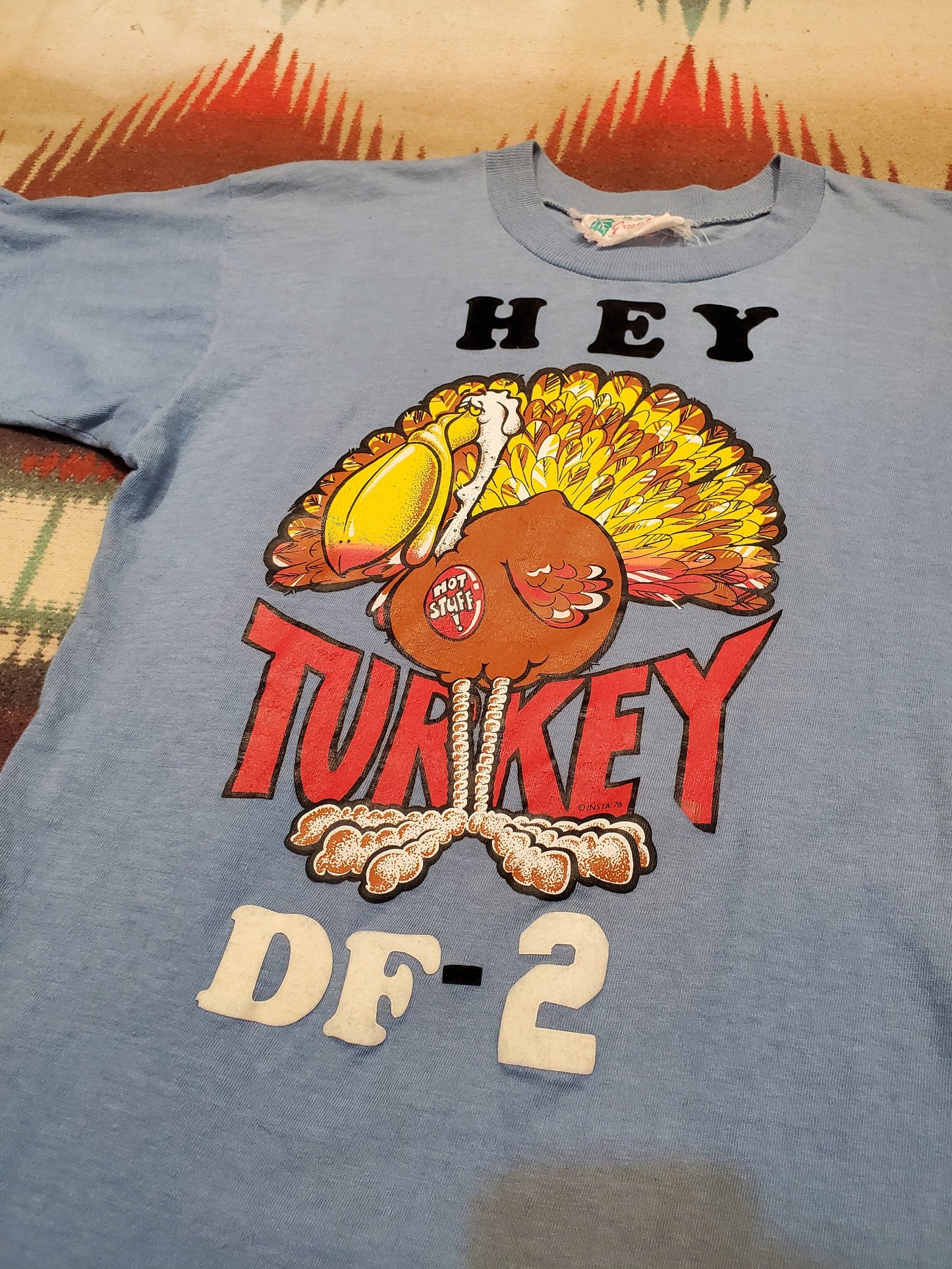 1970s 1976 Hey Turkey Hot Stuff DF-2 Flock Letter Print T-Shirt Size S