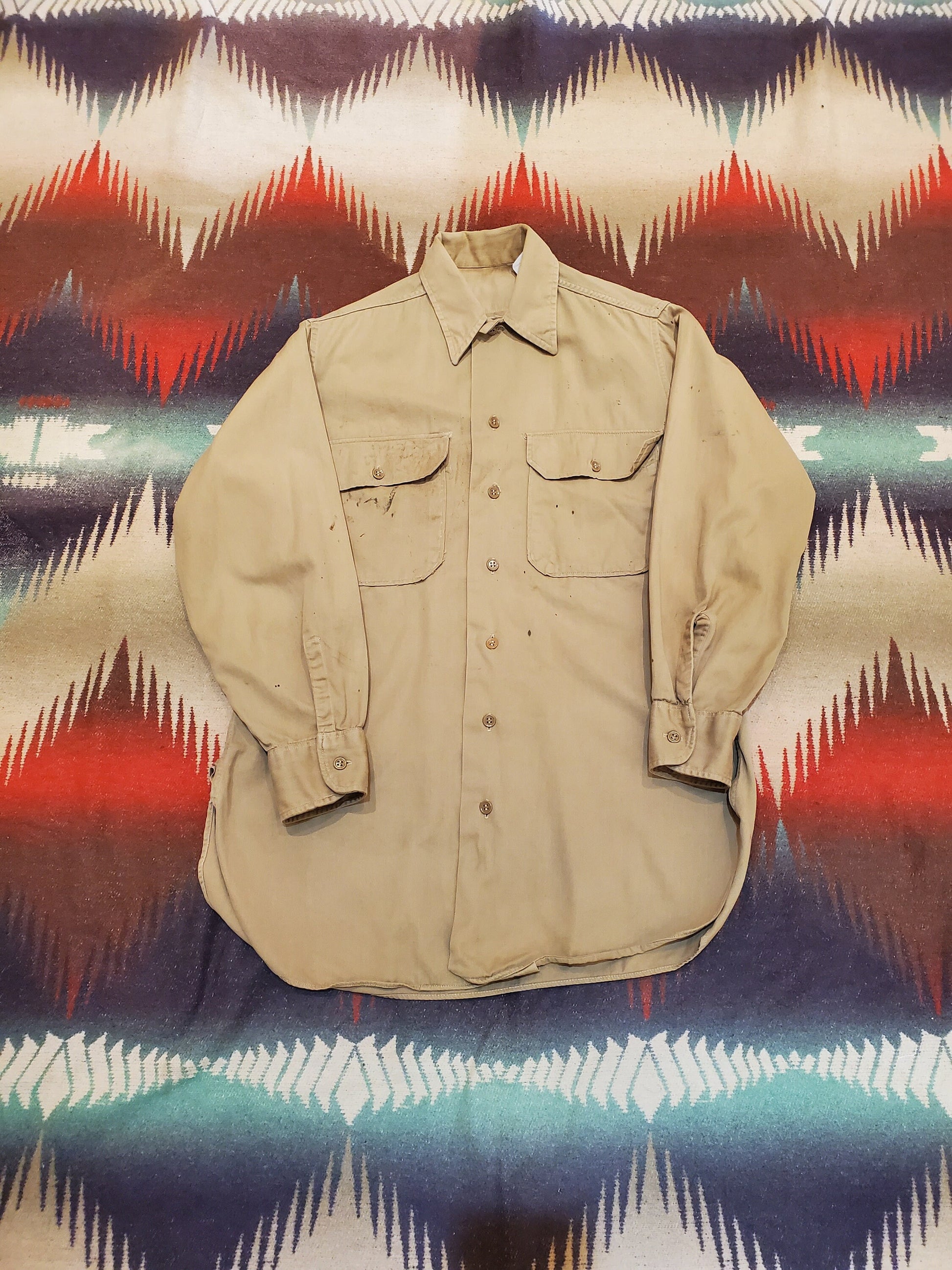 1940s Cotton Work Shirt Made in USA Size S/M