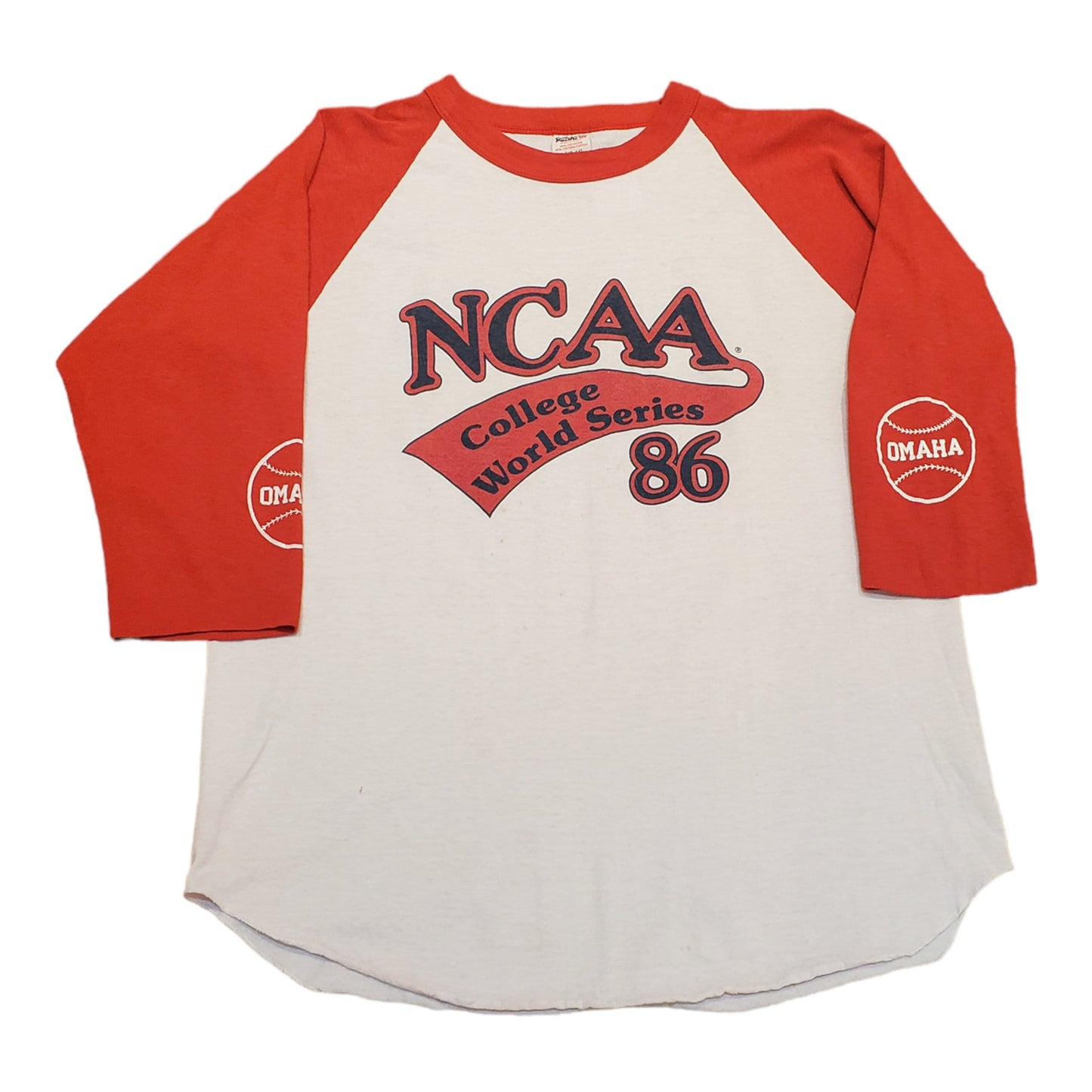 1980s 1986 College World Series Omaha Baseball Raglan T-Shirt Made in USA Size S