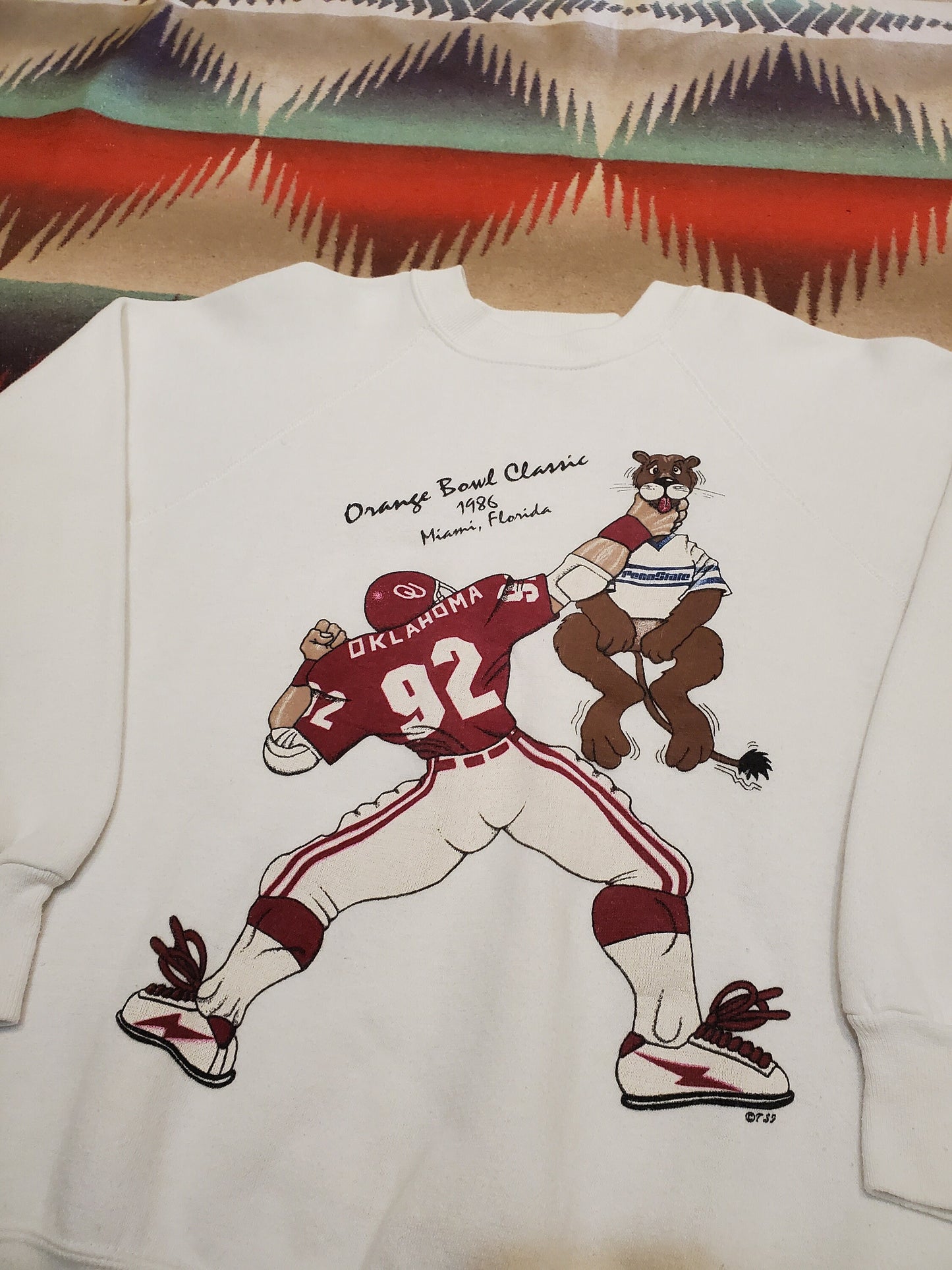 1980s 1986 Basset Walker Orange Bowl Oklahoma Penn State Raglan Sweatshirt Made in USA Size S