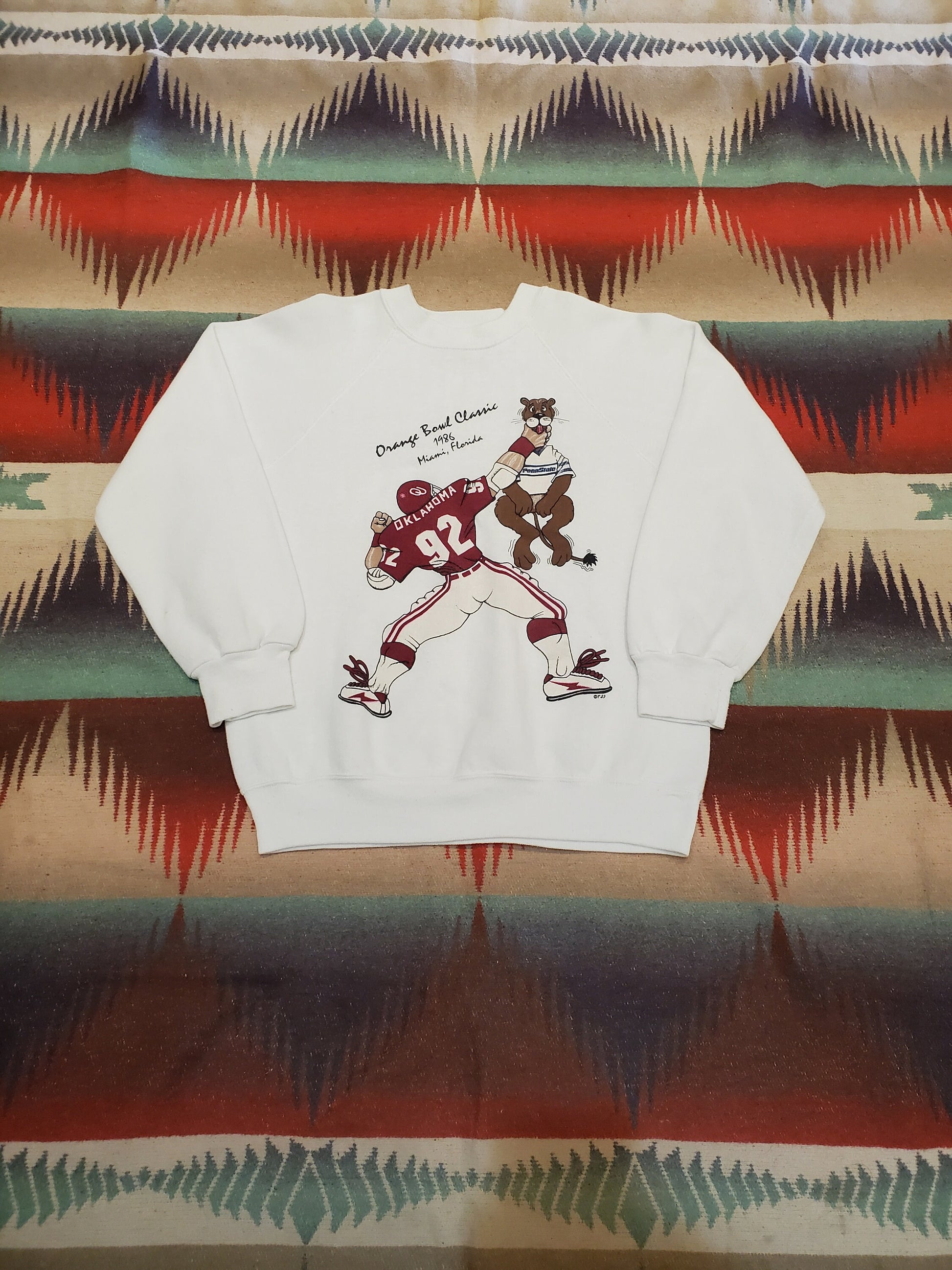 1980s 1986 Basset Walker Orange Bowl Oklahoma Penn State Raglan Sweatshirt Made in USA Size S