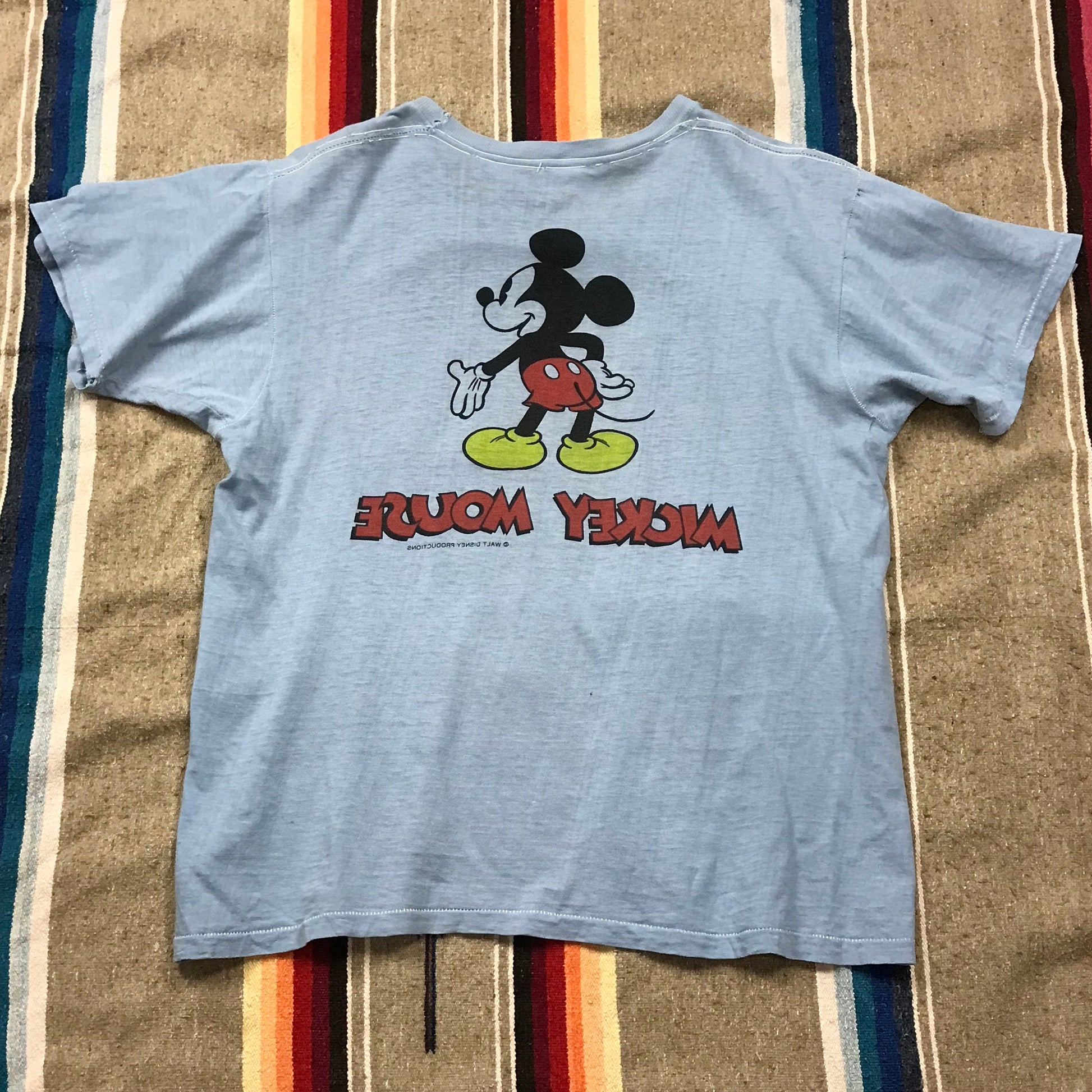 1970s Walt Disney Productions Mickey Mouse Double Sided Print T-Shirt Made in USA Size M