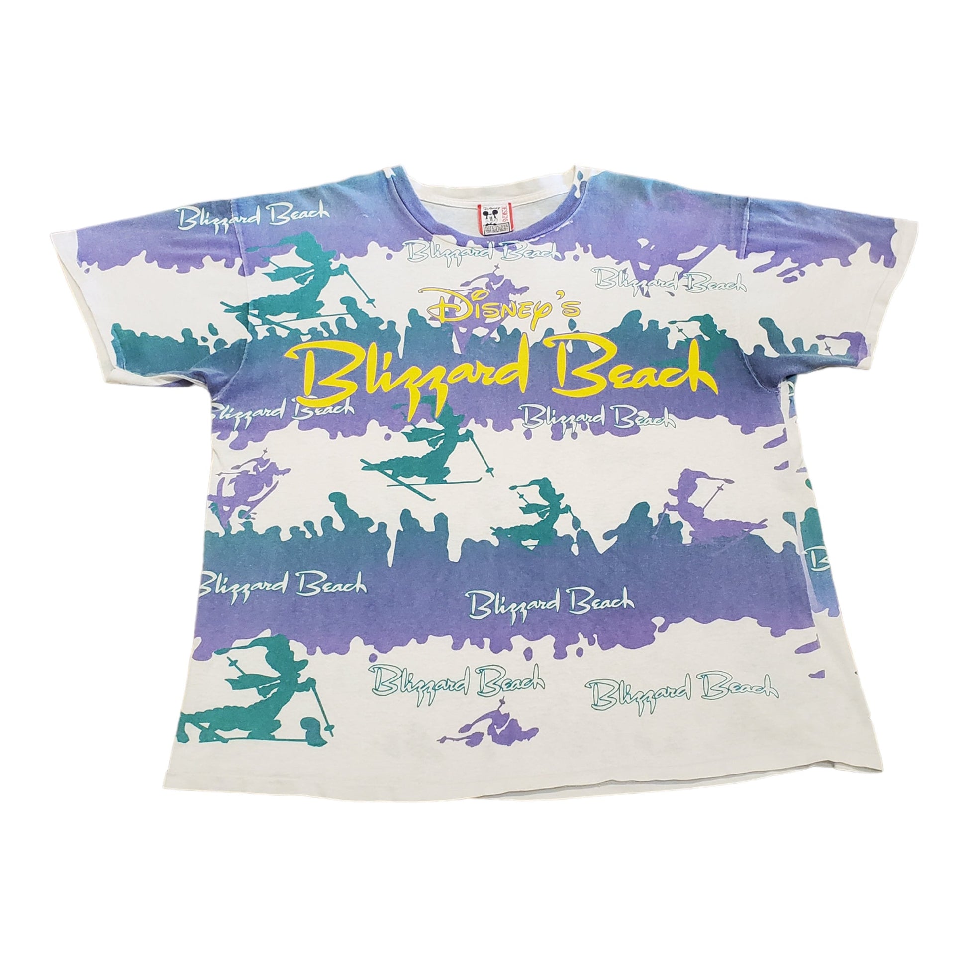 1990s Disney Designs Blizzard Beach Walt Disney World AOP T-Shirt Made in USA Size XL