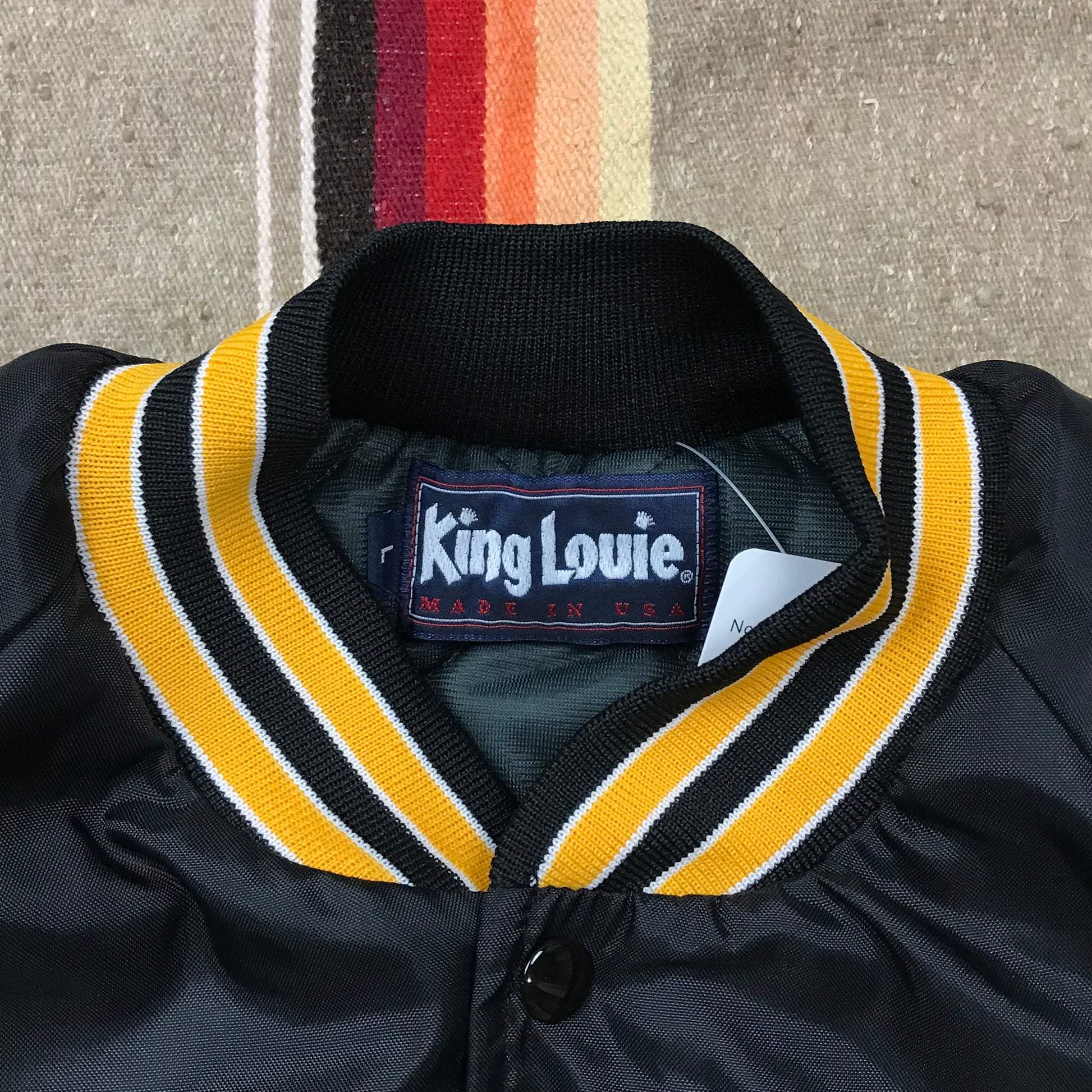 1990s King Louie Chainstitch Embroidered Vietnam Souvenir Satin Bomber Jacket Made in USA Size L